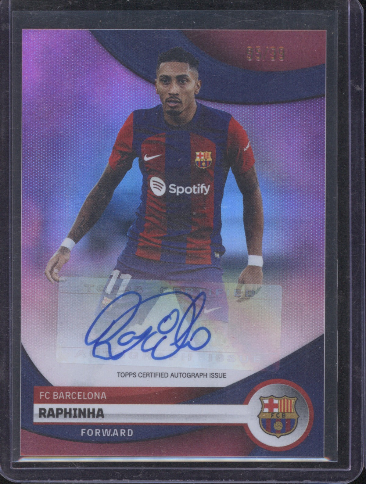 Raphinha 2024 Topps Barcelona Fan Set 2023 Purple Auto /99