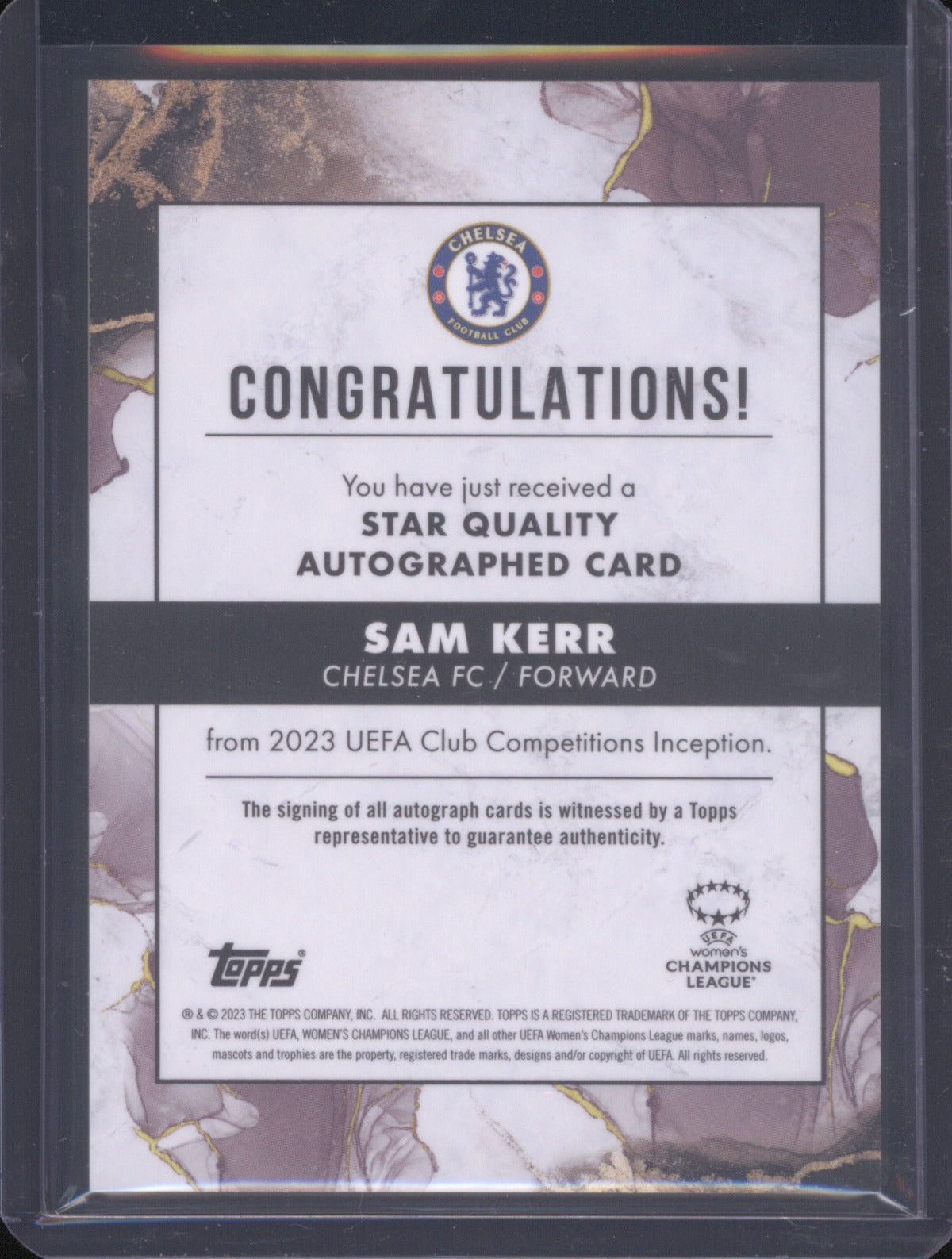 Sam Kerr 2022 Topps UEFA Club Competitions Inception Star Quality Auto