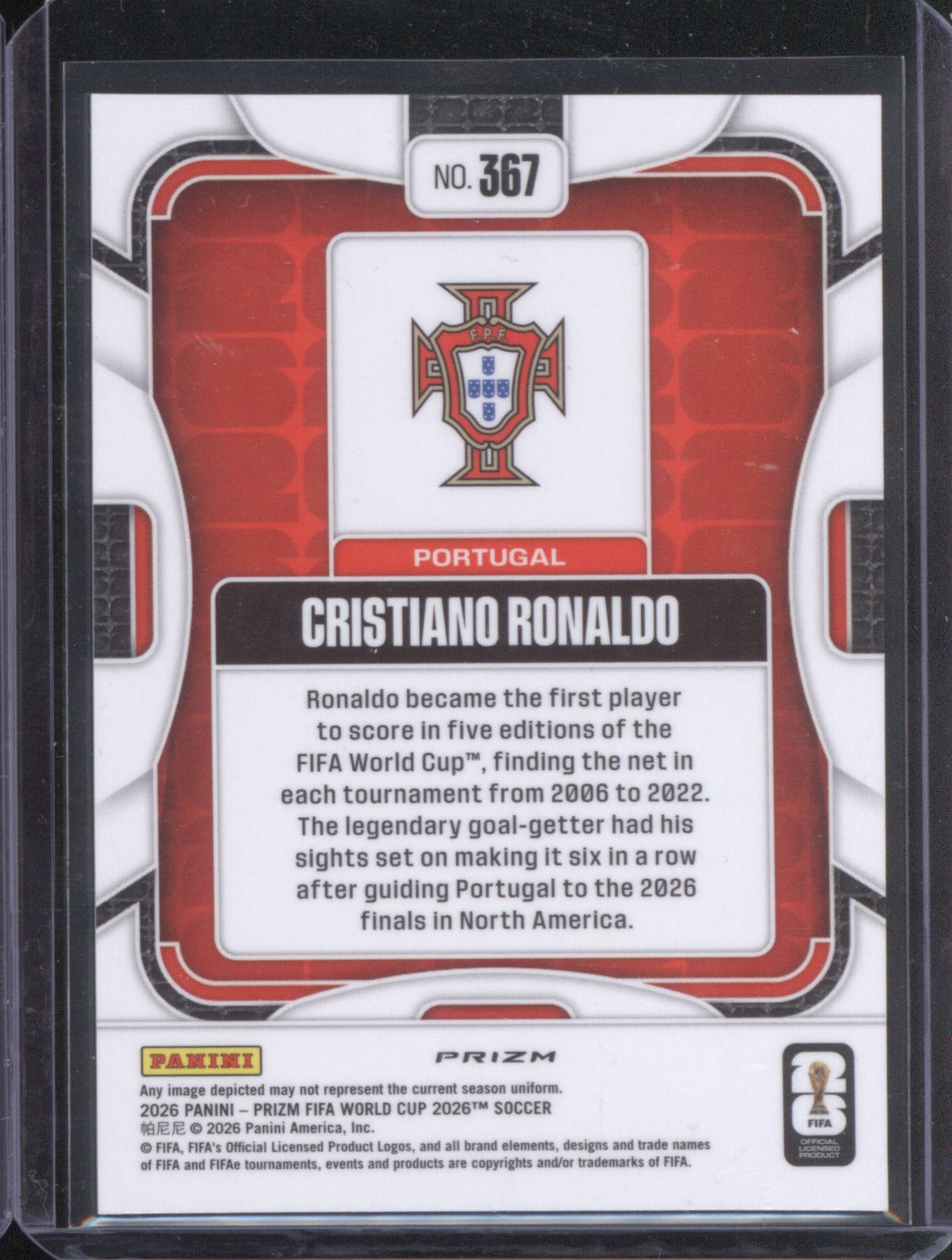 Cristiano Ronaldo 2026 Panini Prizm FIFA World Cup 2026 #367 Tiger Prizm