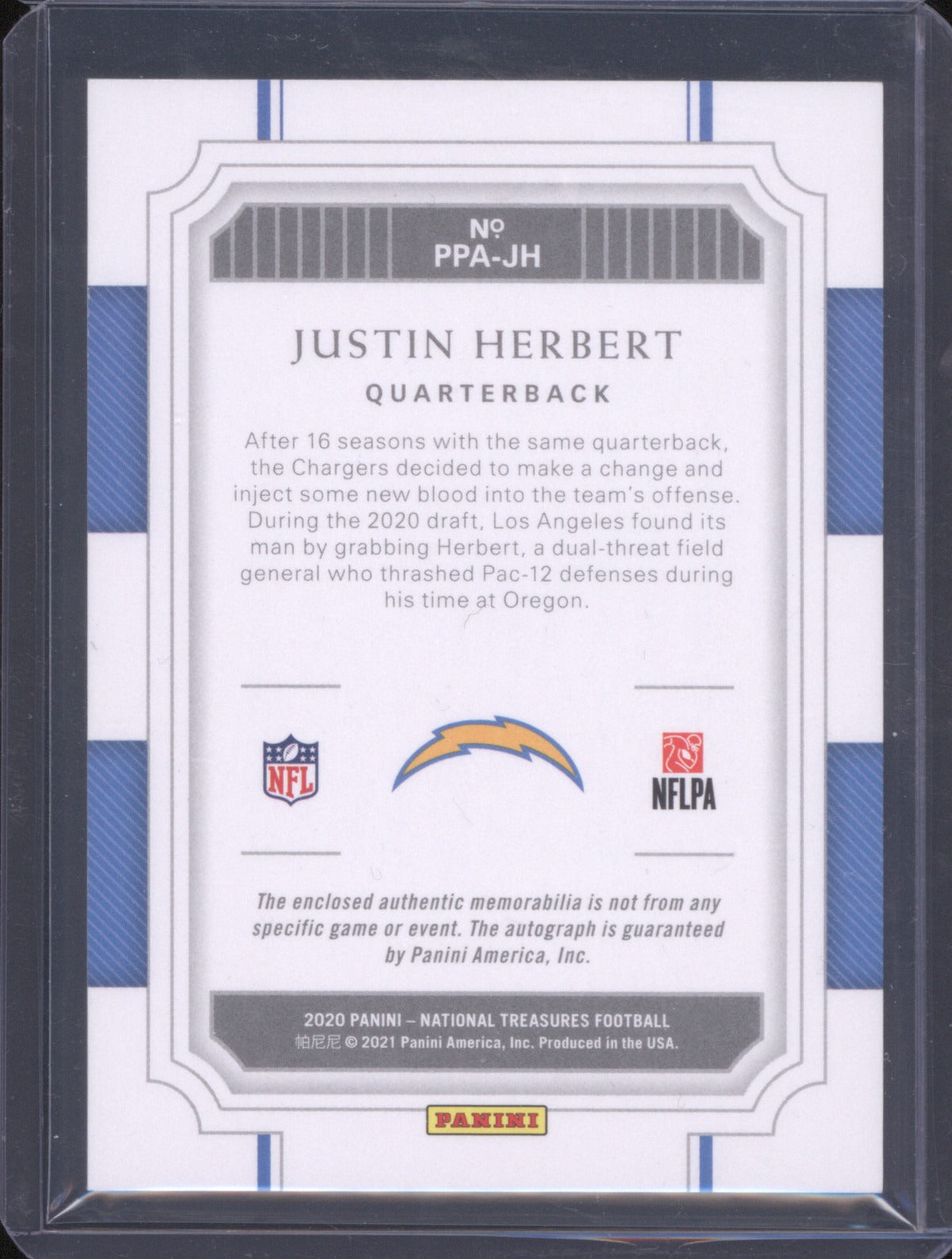 Justin Herbert 2020 National Treasures PPA-JH Prodigy Patch Rookie Auto /99