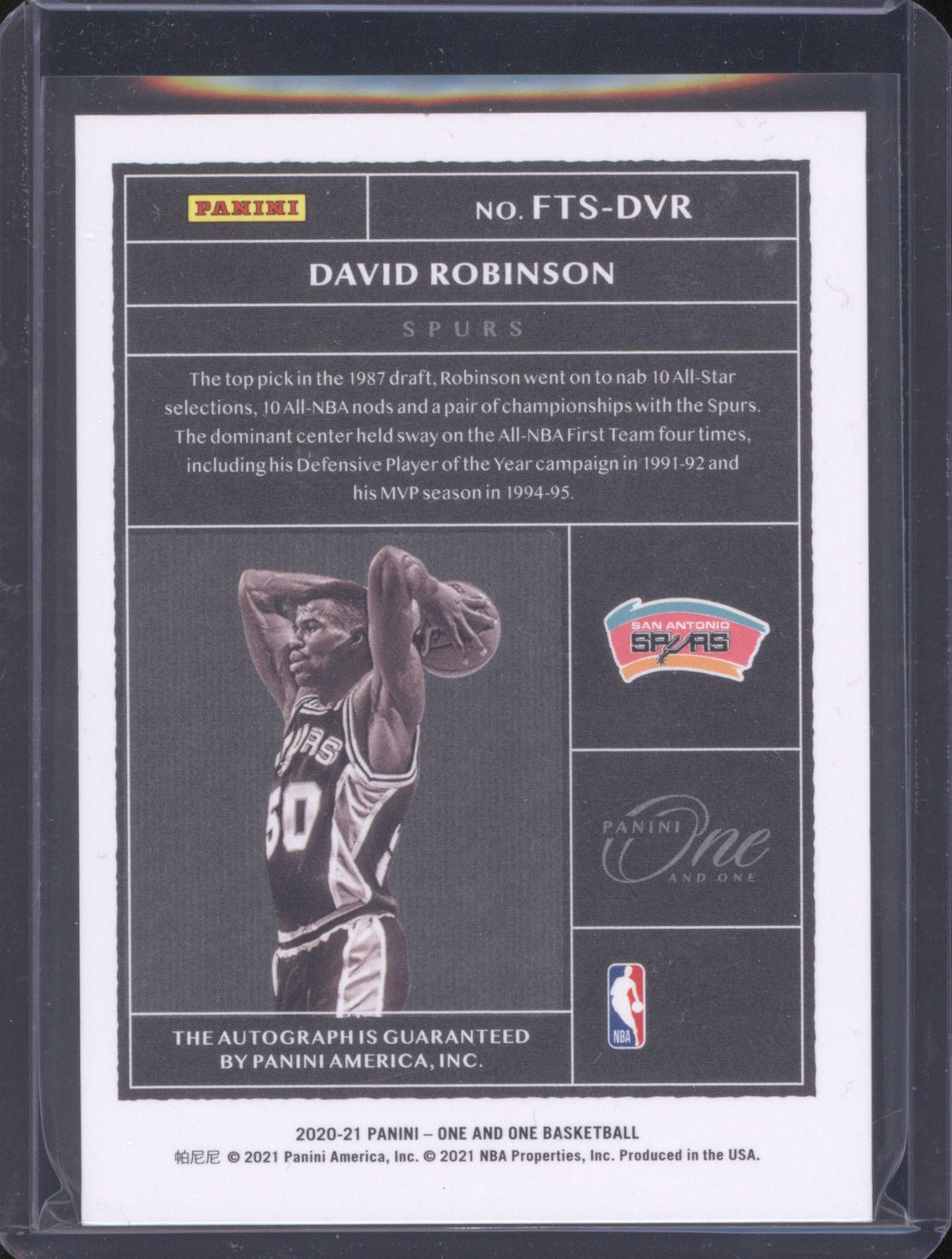 David Robinson 2020 Panini One and One FTS-DVR First Team Signatures Auto /35