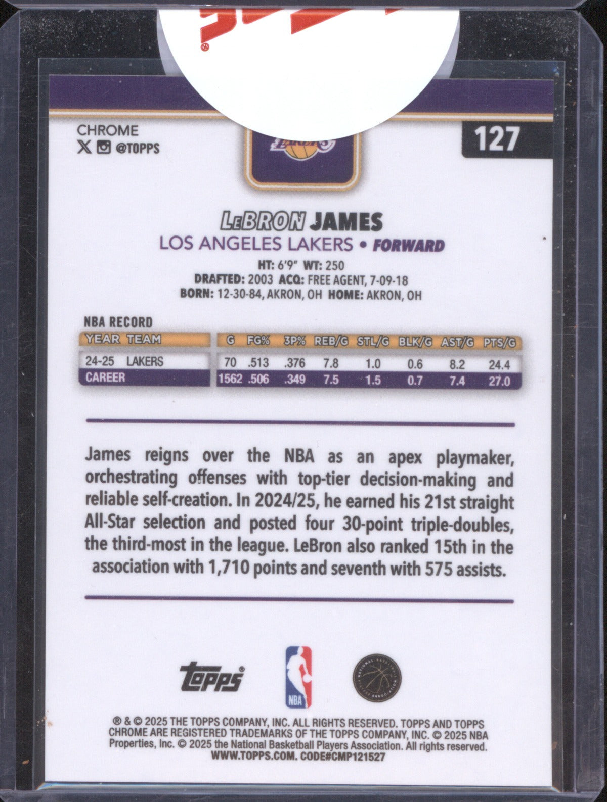 LeBron James 2025-26 Topps Chrome #127 Blue X-Fractor