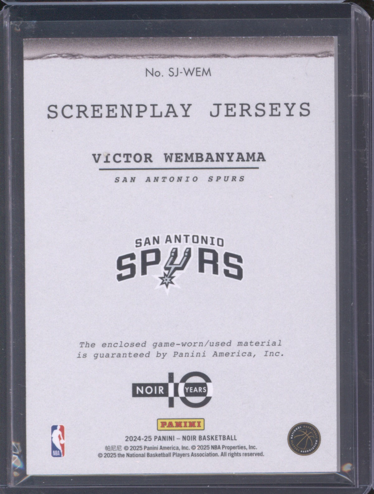 Victor Wembanyama 2024-25 Panini Noir #SJ-WEM Screenplay Jerseys /99