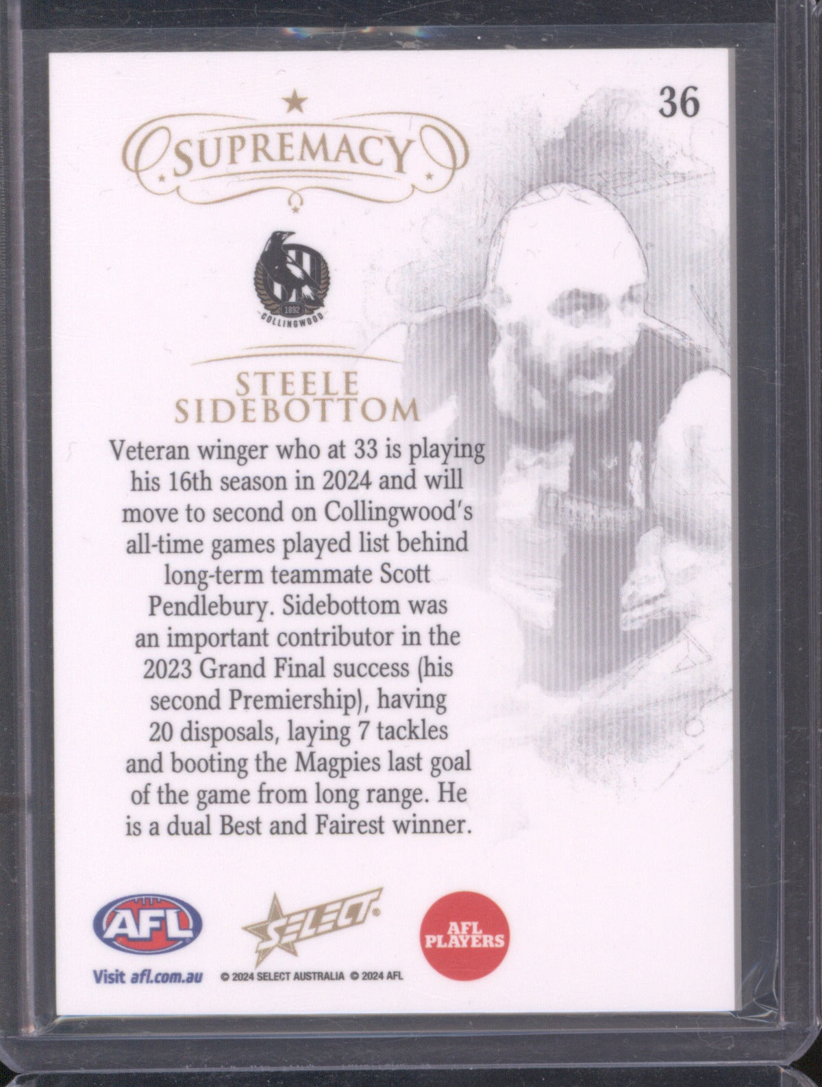 Steele Sidebottom 2023 AFL Select Supremacy Gold Base /95