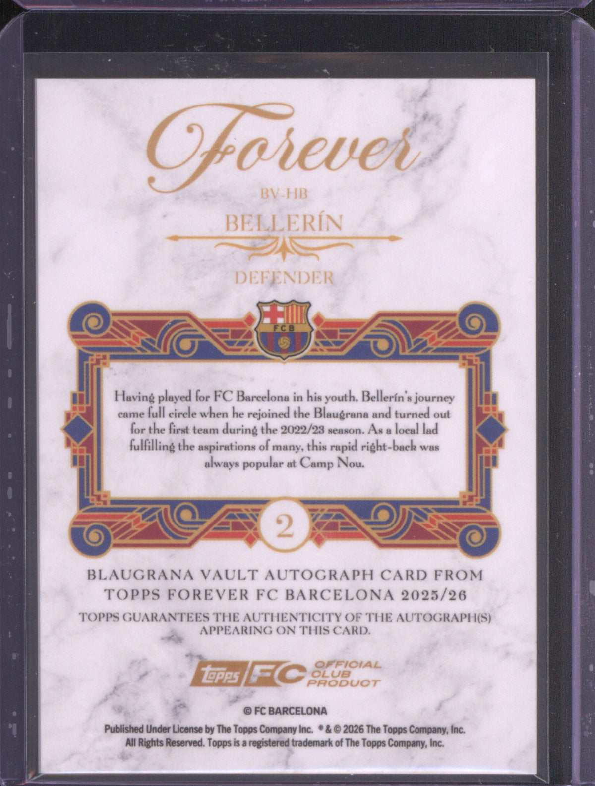 Héctor Bellerín 2026 Topps Barcelona Set Forever Auto 32/50 Gold