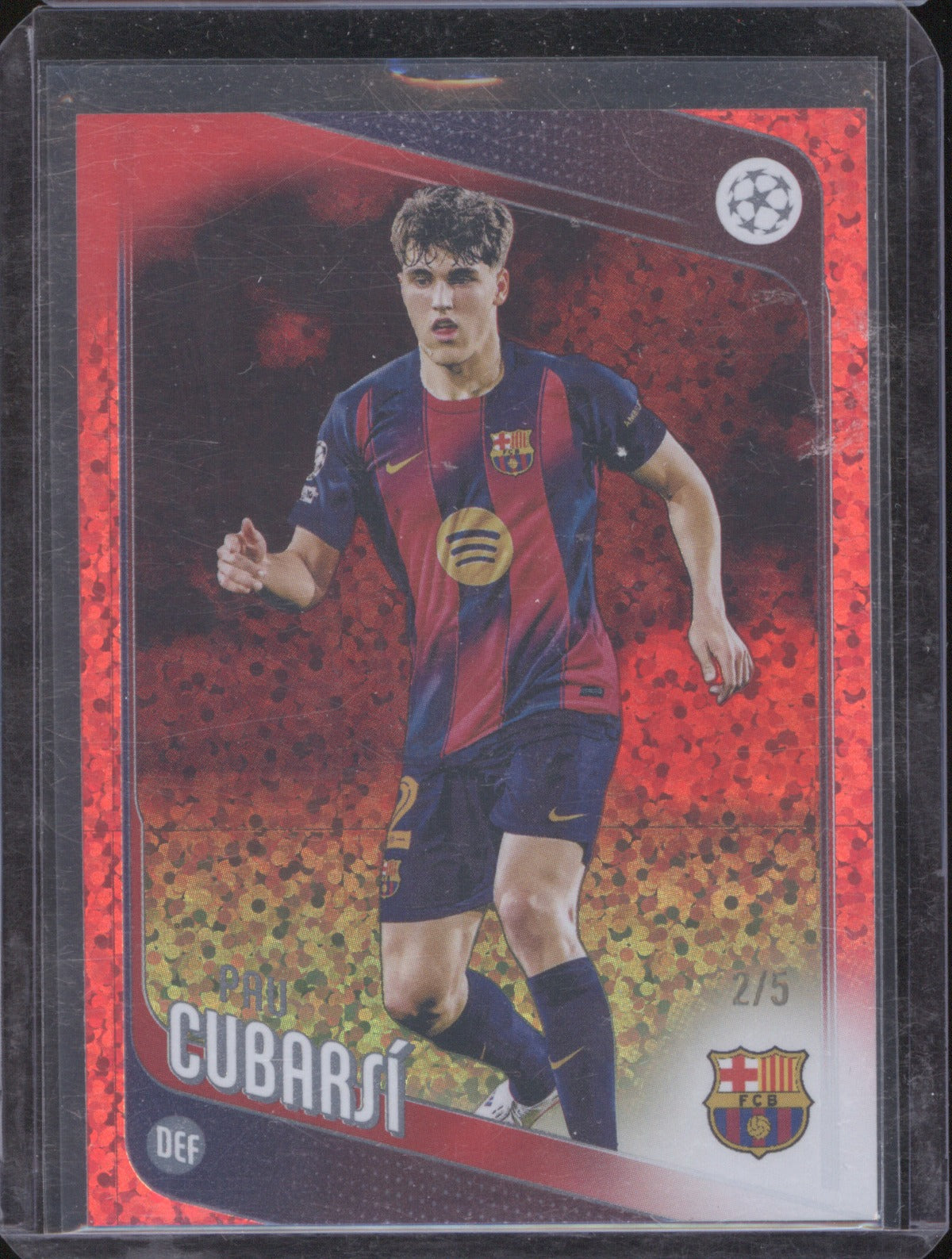 2025 Topps UEFA Club Competitions Pau Cubarsi Red Speckle 2/5