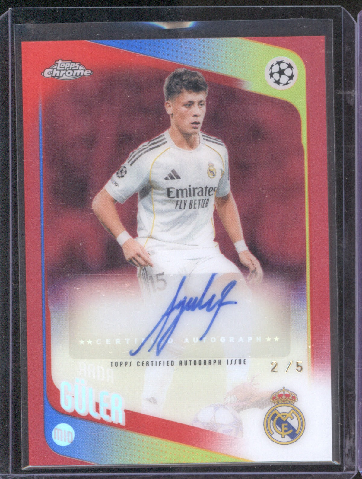 2025 Topps Chrome UEFA Club Competitions Arda Guler Red Auto 2/5