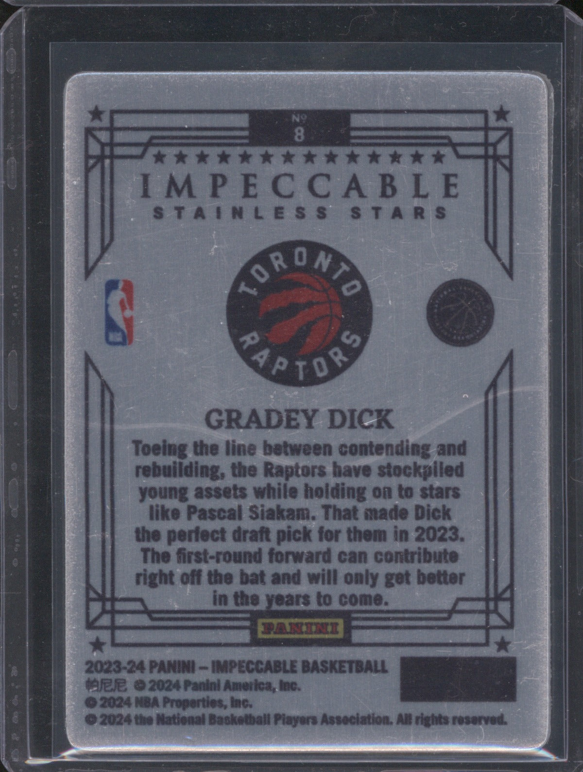 2023-24 Panini Impeccable Gradey Dick 8 Stainless Stars RC