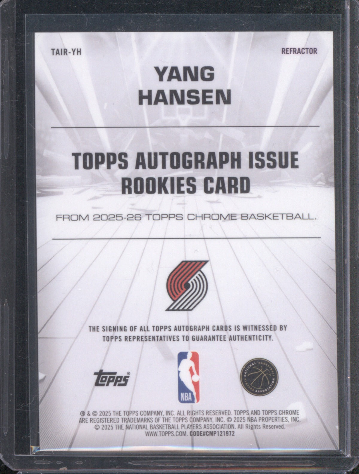 2025-26 Topps Chrome Yang Hansen TAIR-YH Topps Autograph Issue Rookies