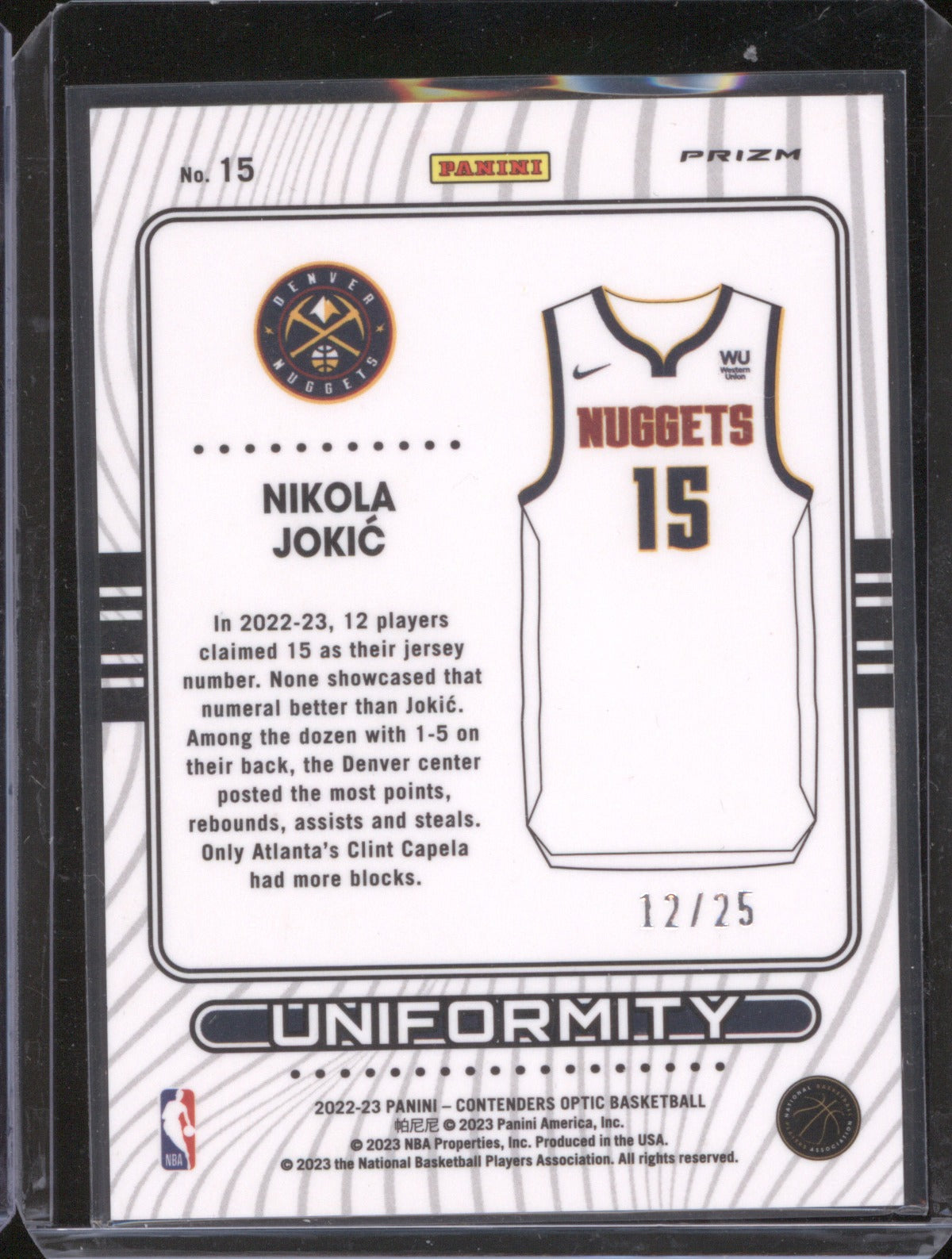 2022-23 Panini Contenders Optic 15 Nikola Jokic Uniformity Green Pulsar /25