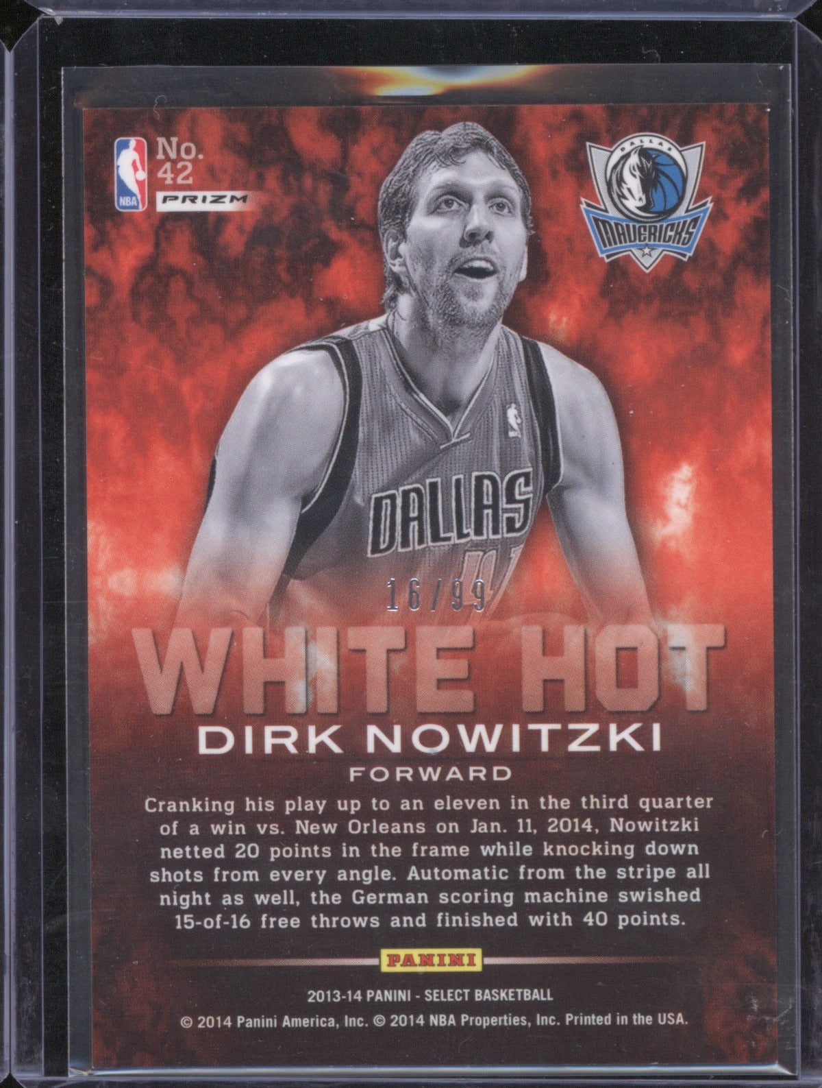 2013-14 Panini Select 42 Dirk Nowitzki White Hot Purple Prizm /99