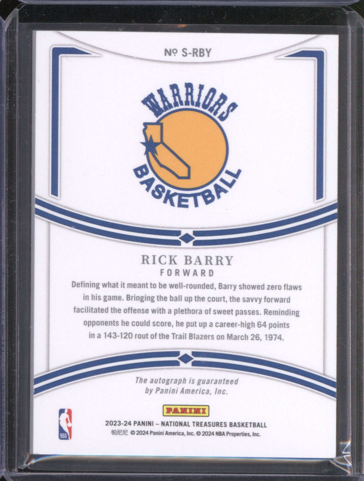 2023-24 Panini National Treasures S-RBY Rick Barry /5