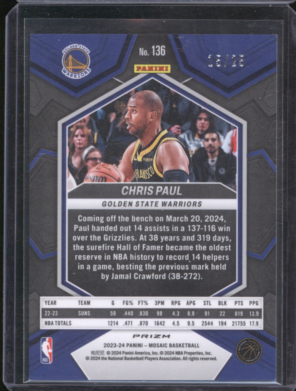 2023-24 Panini Mosaic 136 Chris Paul Orange Fluorescent /25