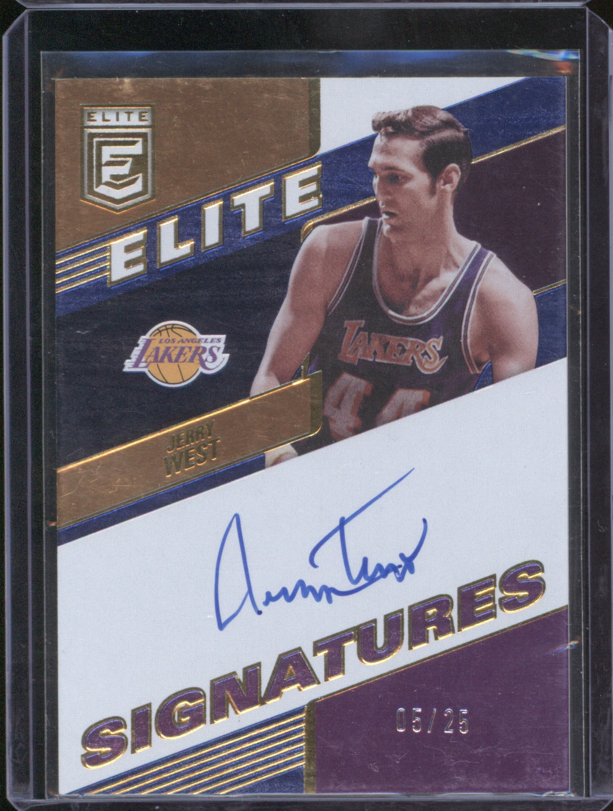 2022-23 Panini Donruss Elite ES-JWT Jerry West Elite Signatures Blue /25