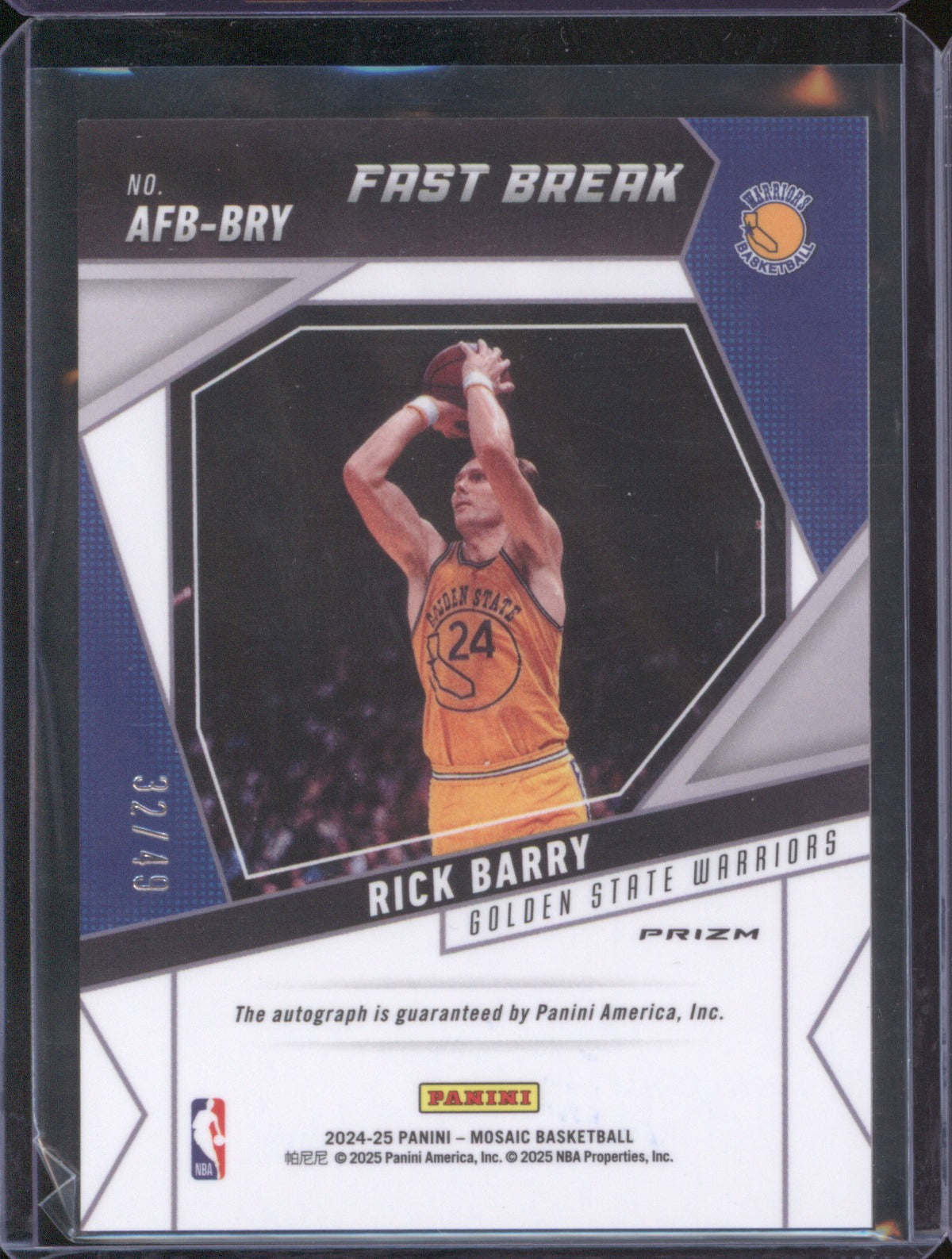 2024-25 Panini Mosaic AFB-BRY Rick Barry Fast Break Autograph Red /49