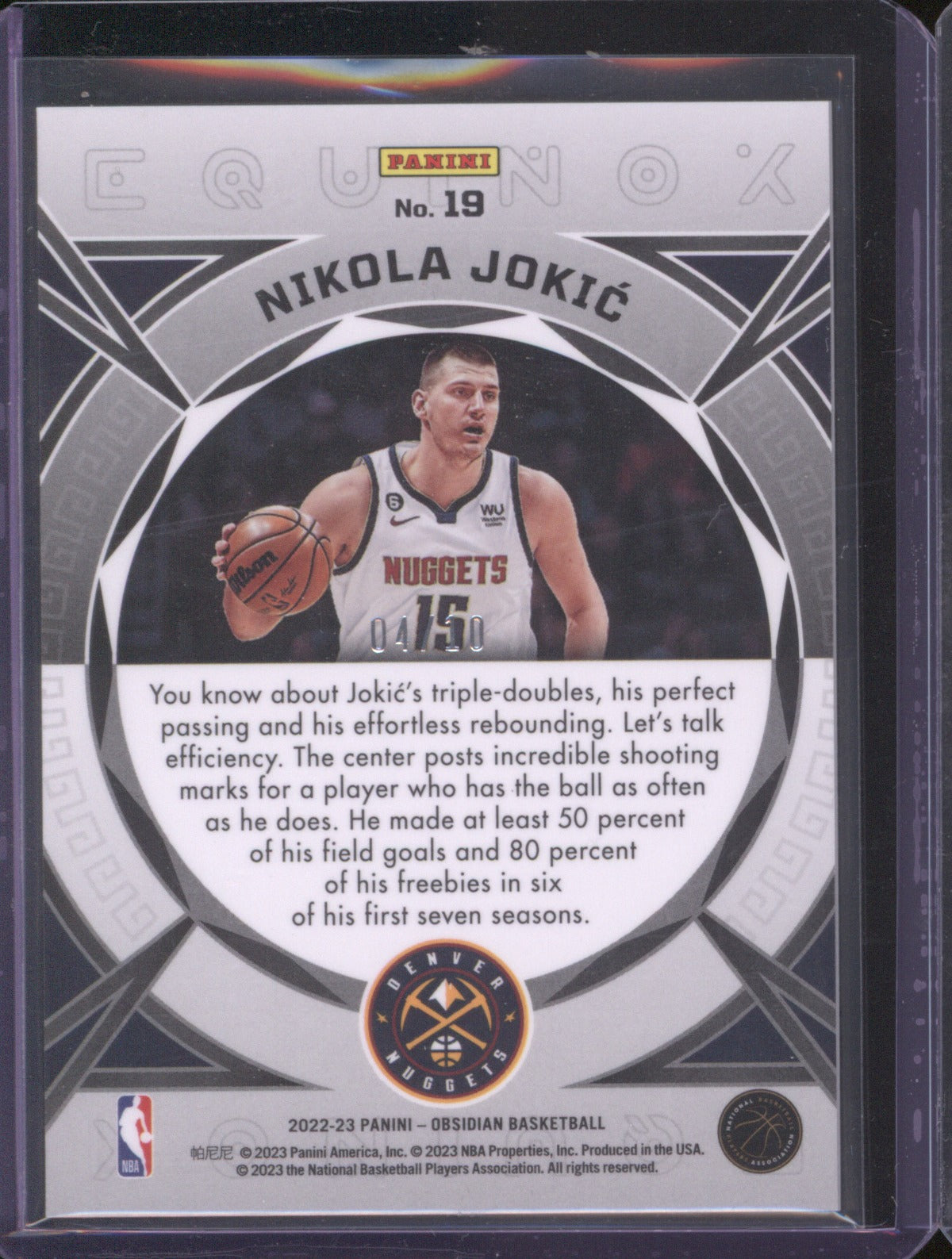 2022-23 Panini Obsidian 19 Nikola Jokic Equinox Electric Etch Yellow Flood /10