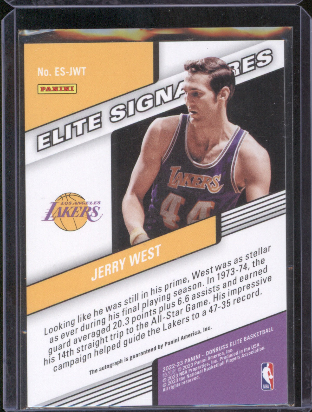 2022-23 Panini Donruss Elite ES-JWT Jerry West Elite Signatures Blue /25