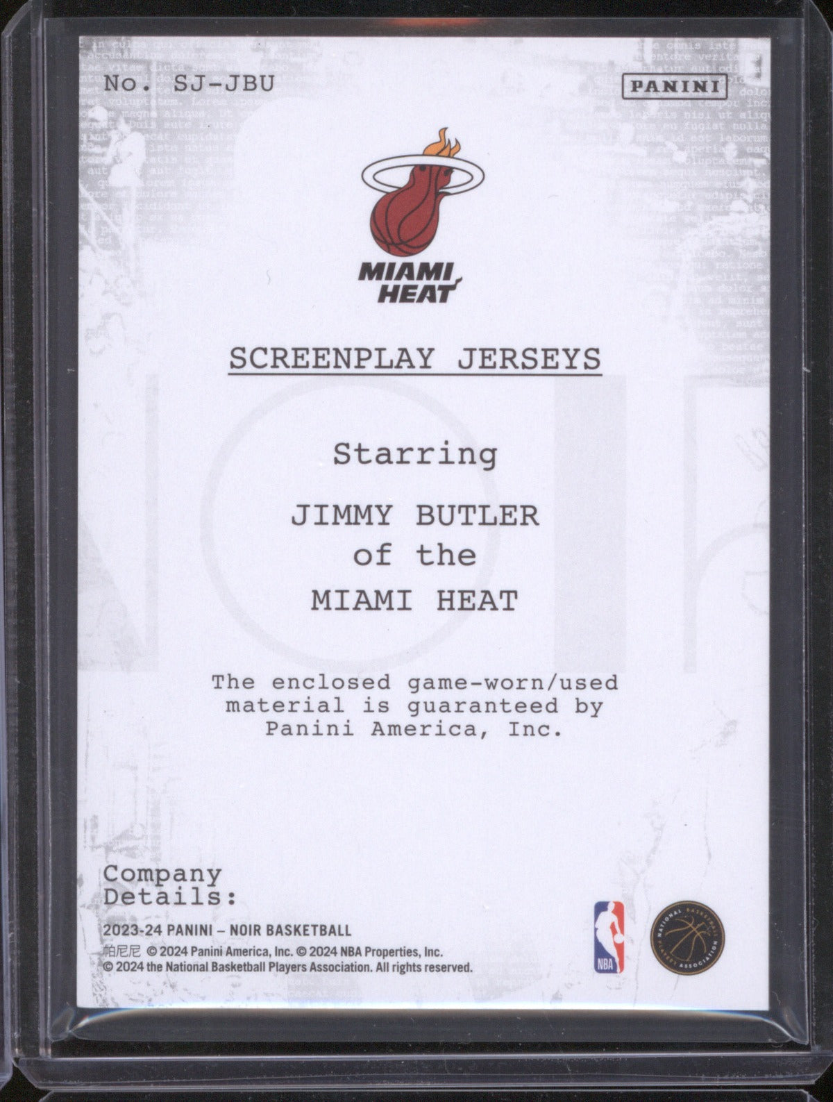 2023-24 Panini Noir SJ-JBU Jimmy Butler Screenplay Jerseys Prime /49