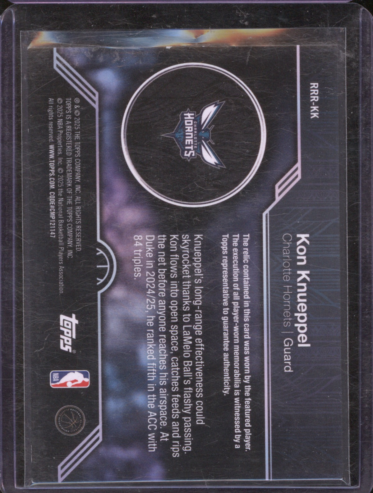 2025 Topps RRR-KK Kon Knueppel Rookie Roundball Remnants Player-Worn Relic