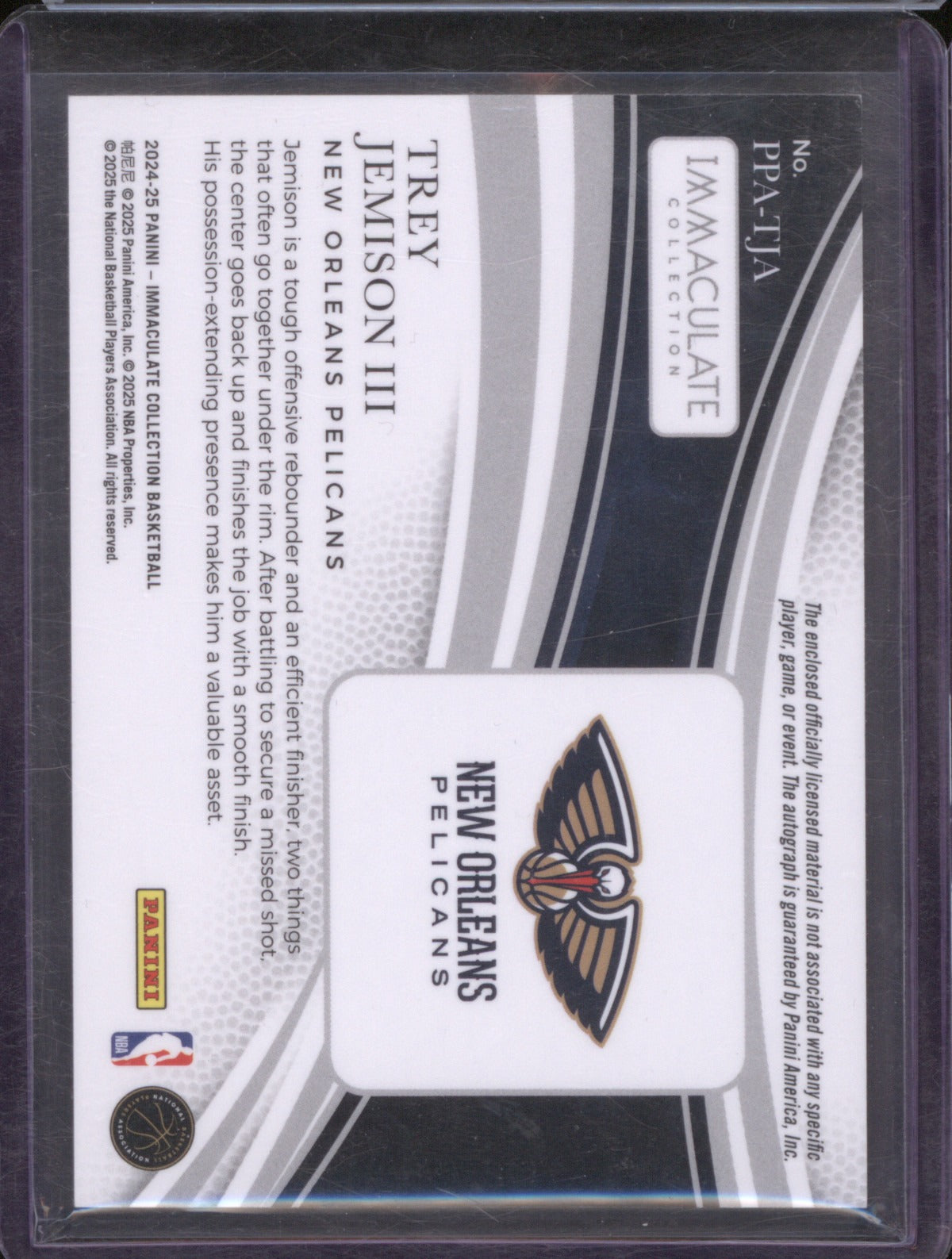 2024-25 Panini Immaculate PPA-TJA Trey Jemison III Premium Patch Auto Red /15 RC