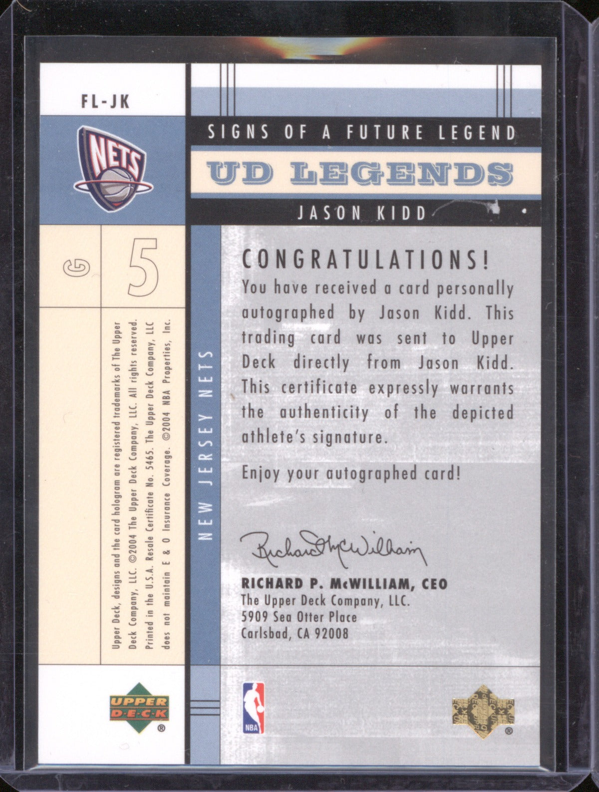 2003-04 Upper Deck UD Legends FL_JK Jason Kidd Signs of a Future Legend Auto