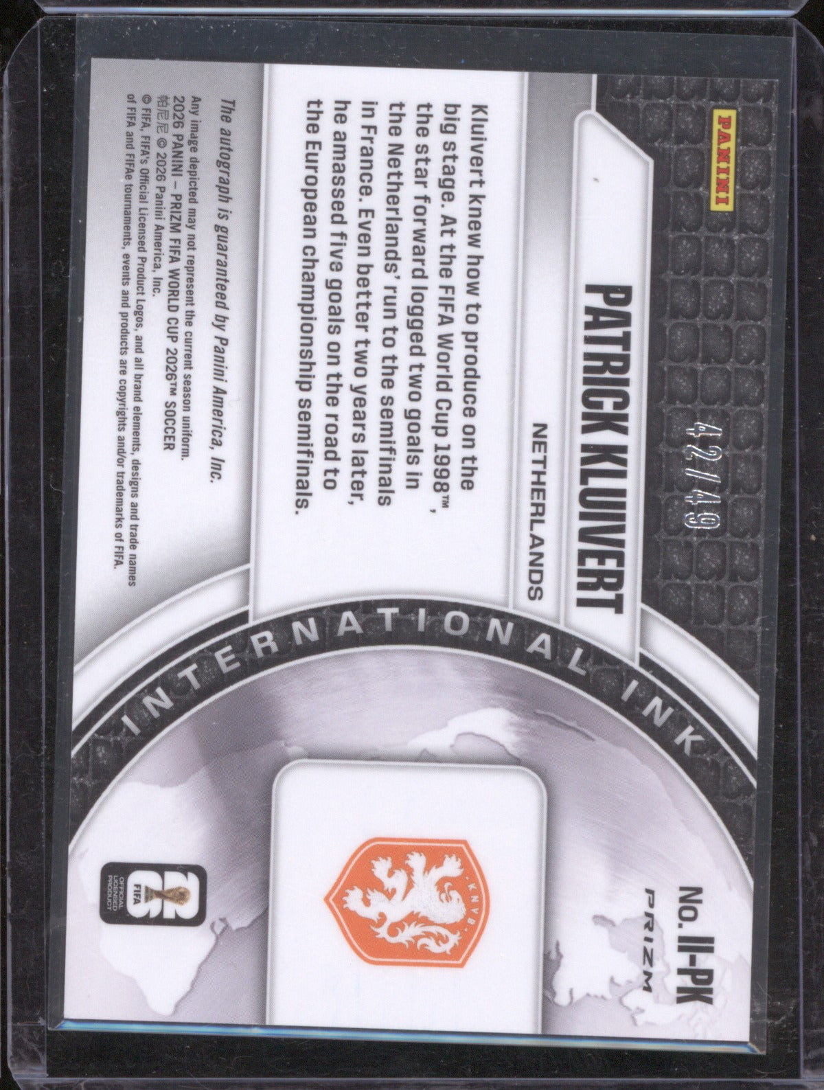 2026 Panini Prizm FIFA World Cup Patrick Kluivert International Ink Red 42/49