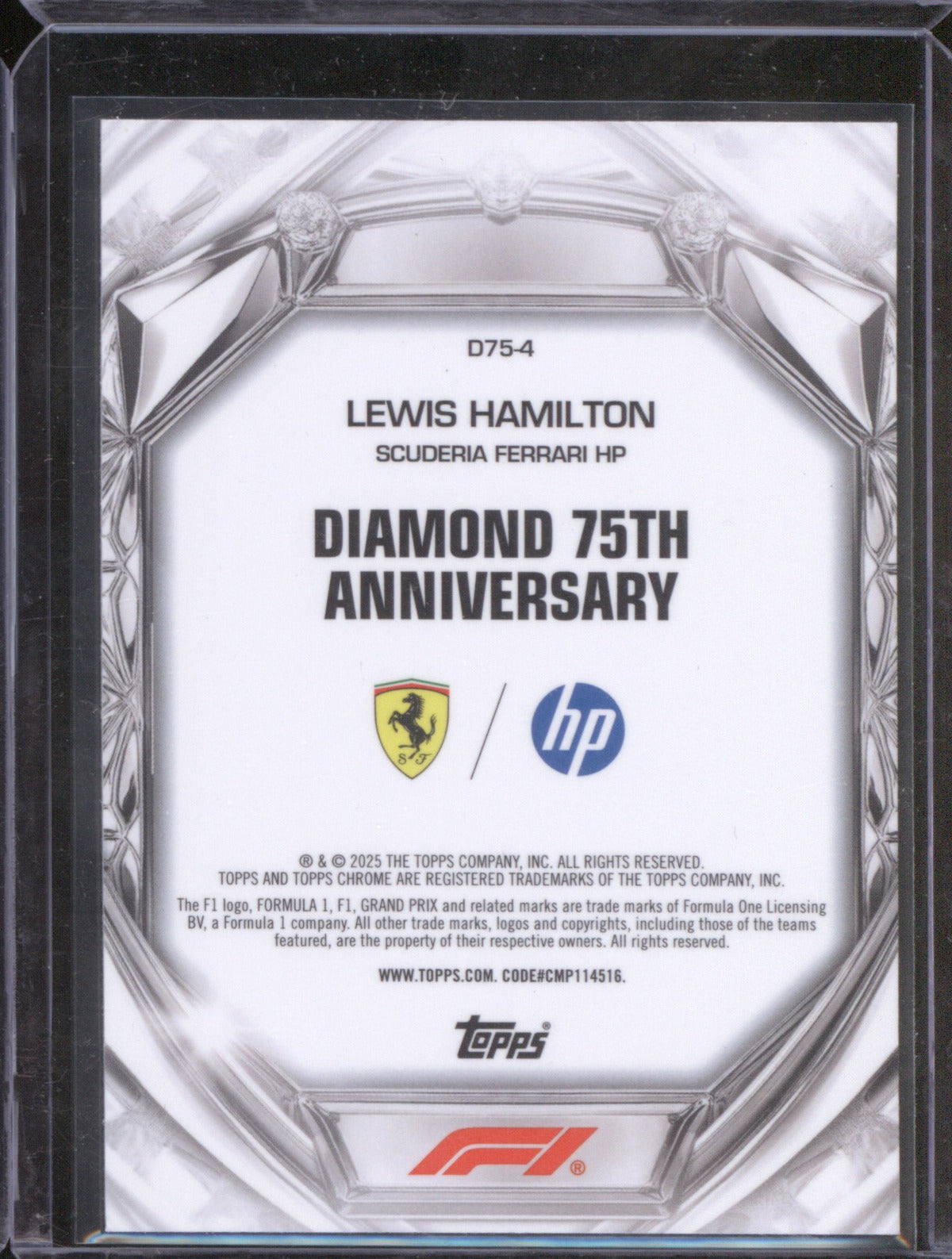 2025 Topps Chrome Formula 1 Lewis Hamilton Diamond 75th Anniversary