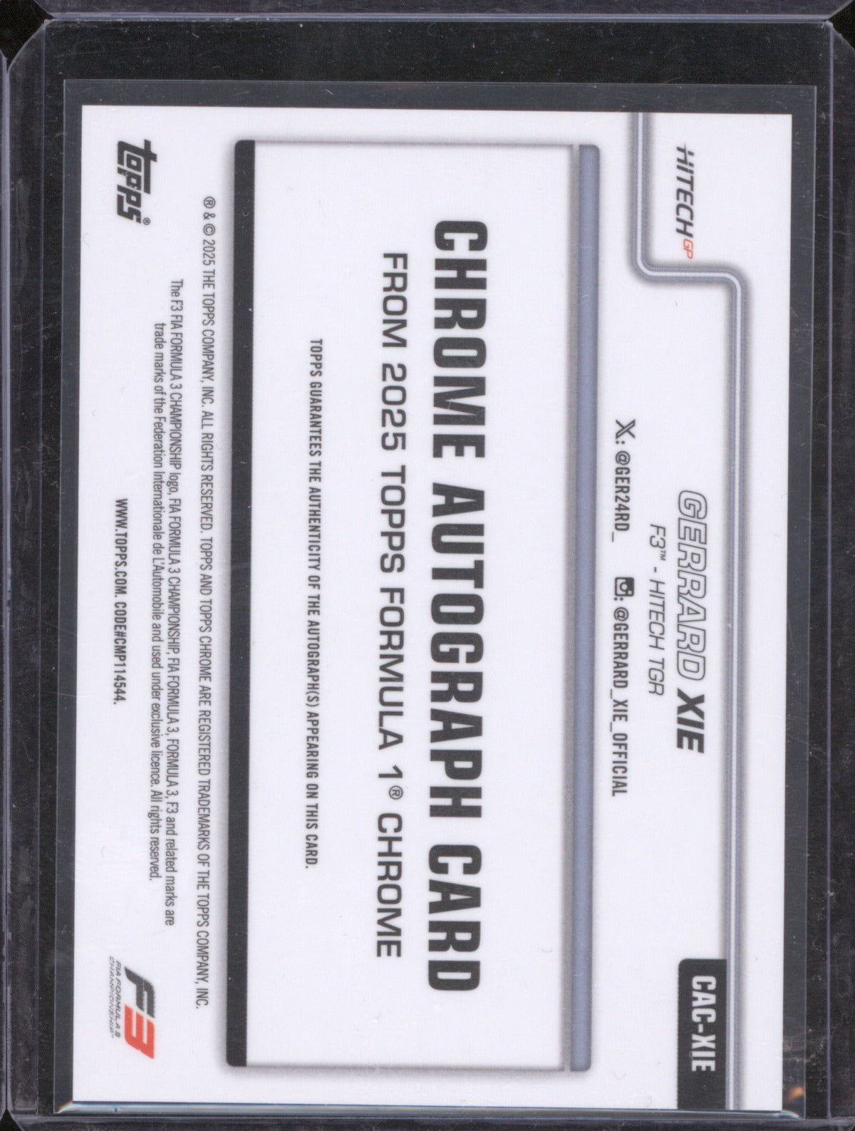 2025 Topps Chrome Formula 1 Gerrard Xie Auto 75th Anniversary 65/75