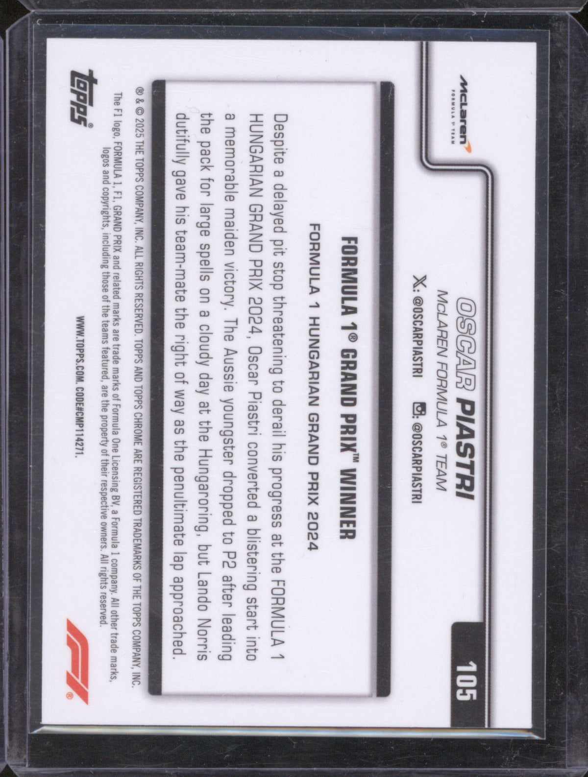 202 5Topps Chrome Formula 1 Oscar Piastri Grand Prix Winner Green 88/99