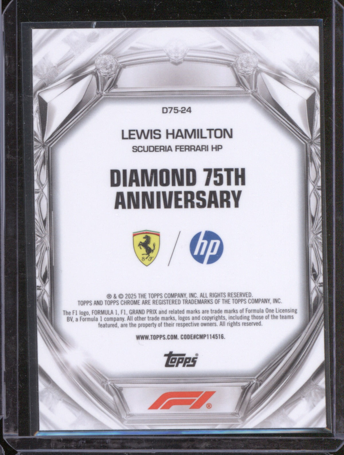 2025 Topps Chrome Formula 1 Lewis Hamilton D75-24 Diamond 75th Anniversary