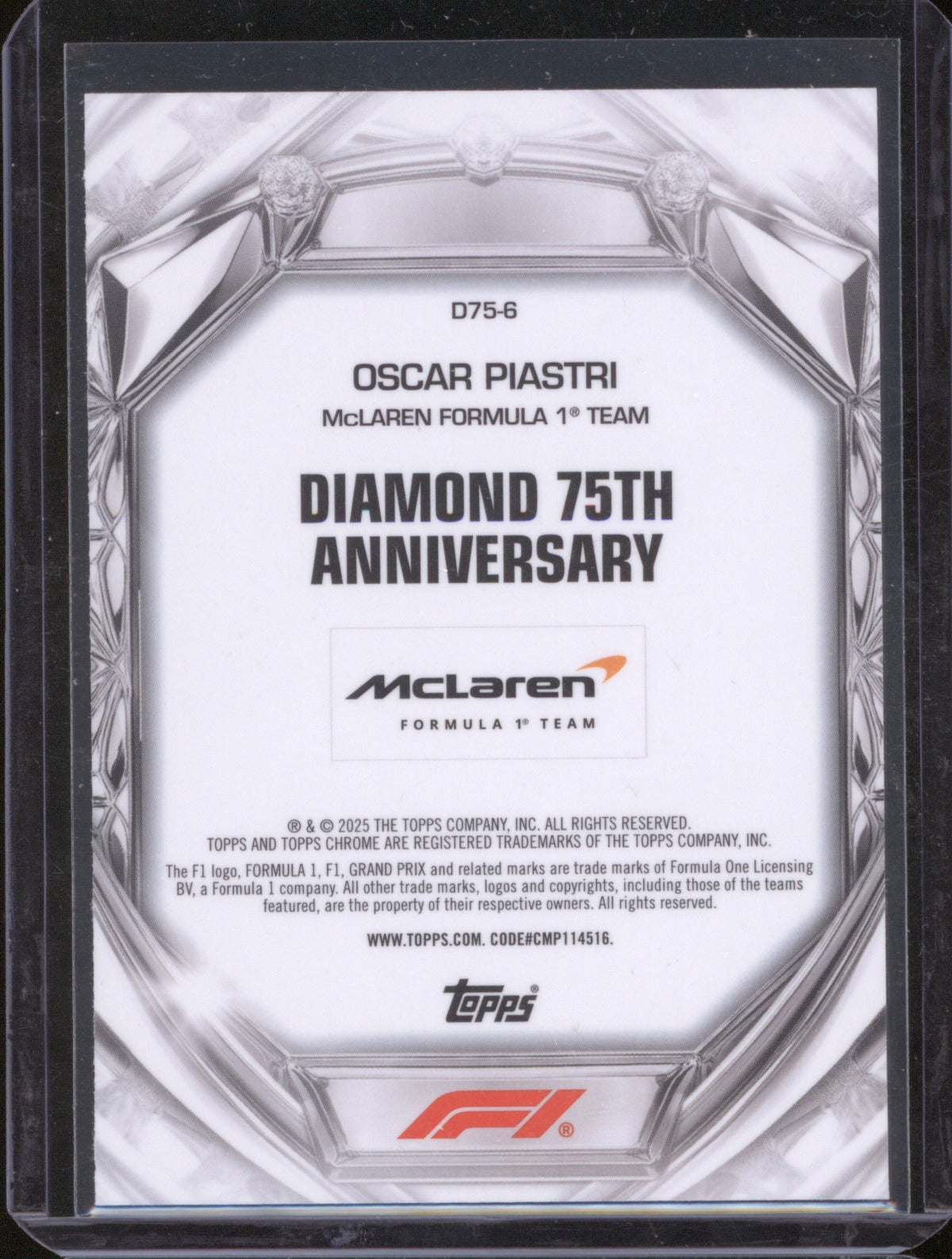 2025 Topps Chrome Formula 1 Oscar Piastri D75-6 Diamond 75th Anniversary