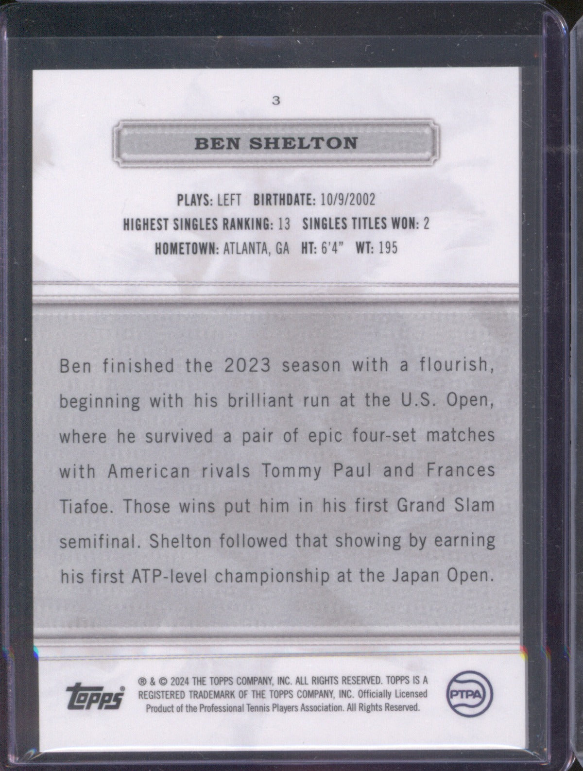 2024 Topps Royalty Ben Shelton #3 Blue 15/25