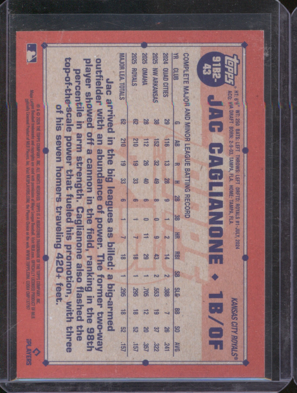 2026 Topps Series 2 Jac Caglianone 75th Anniversary Pink RC
