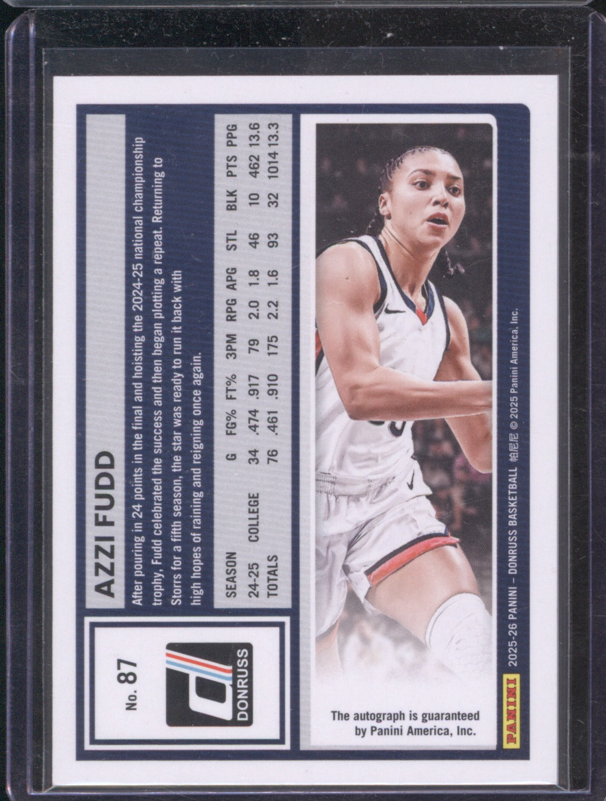 Azzi Fudd 2025-26 Panini Donruss #87 Rated Prospect Red Auto /49