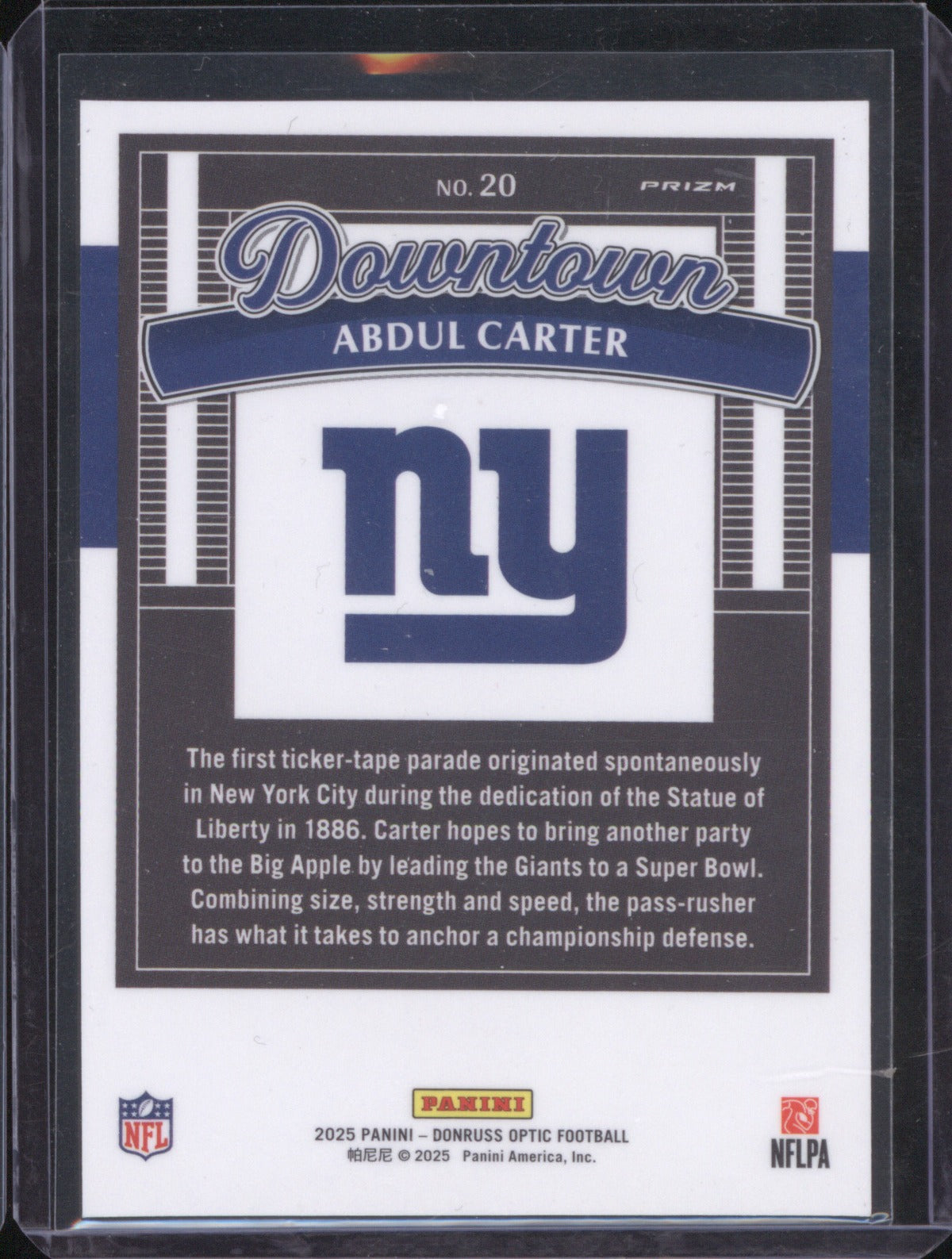Abdul Carter 2025 Panini Donruss Optic #20 Downtown RC
