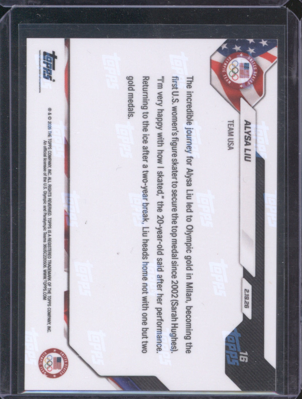 Alysa Liu 2026 Topps Now Olympics #16 Gold /50