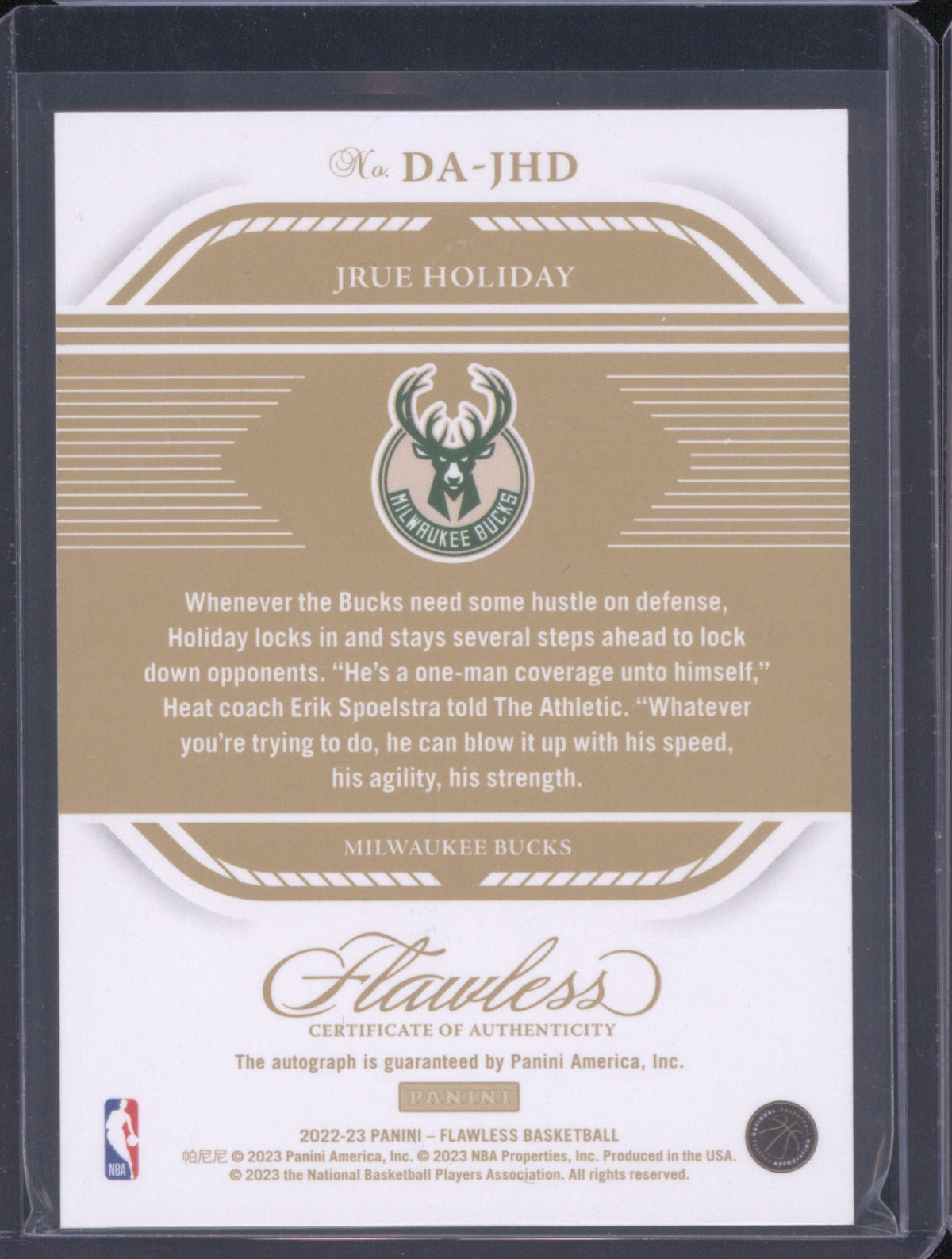 Jrue Holiday 2022 Panini Flawless DA-JHD Excellence Signatures Blue /8