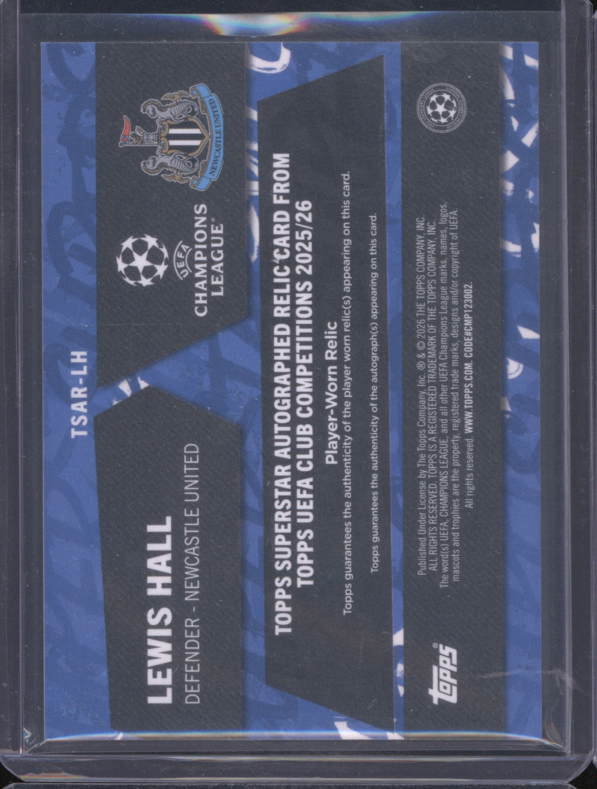 Lewis Hall 2026 Topps #TSAR-LH UEFA Club Competitions Green Auto Relic /99