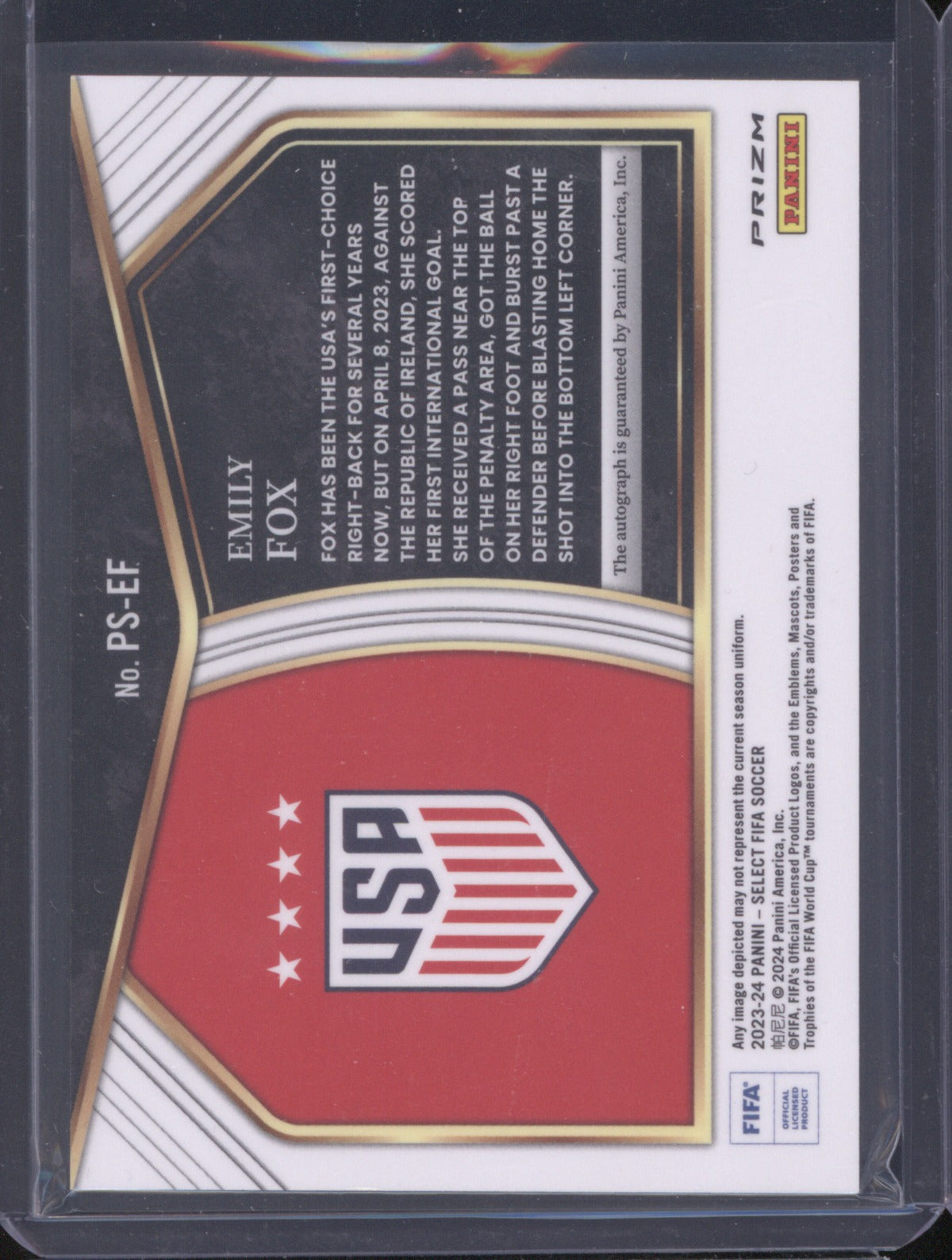 Emily Fox 2023-24 Panini Select FIFA #PS-EF Pitchside Signatures Red