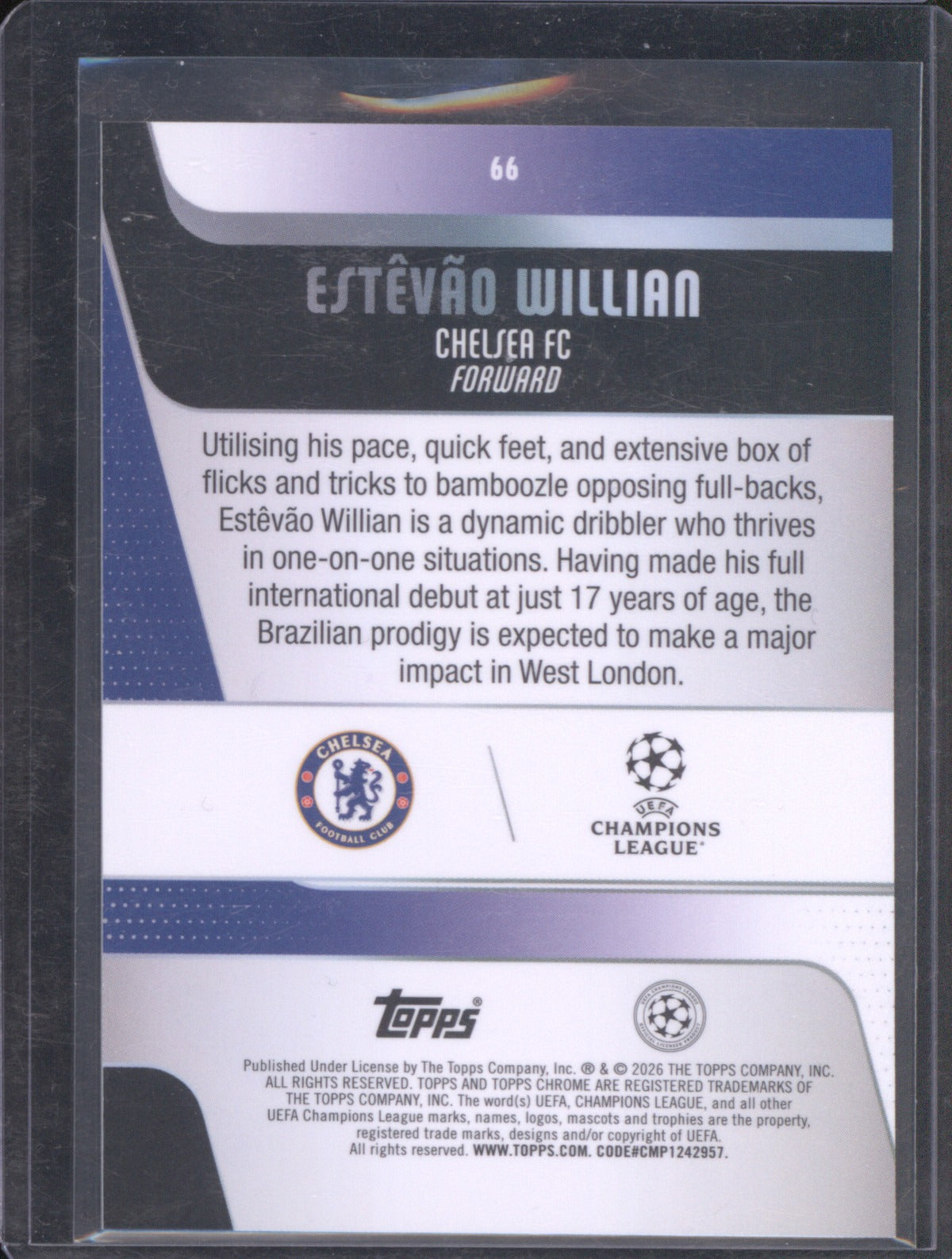 Estêvão Willian 2025 Topps Chrome UEFA Club Competitions 66 Negative Refractor