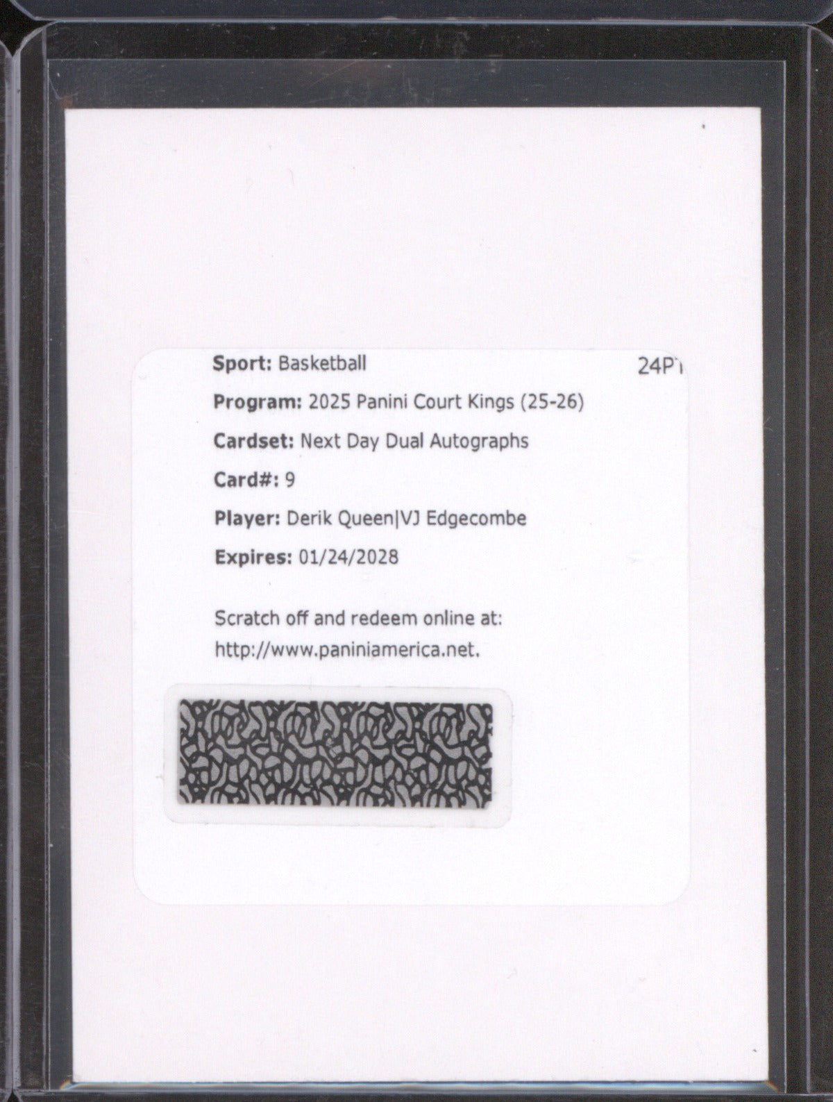 25-26 Panini Court Kings Derik Queeen/VJ Edgecombe Next Day Dual Auto Redemption