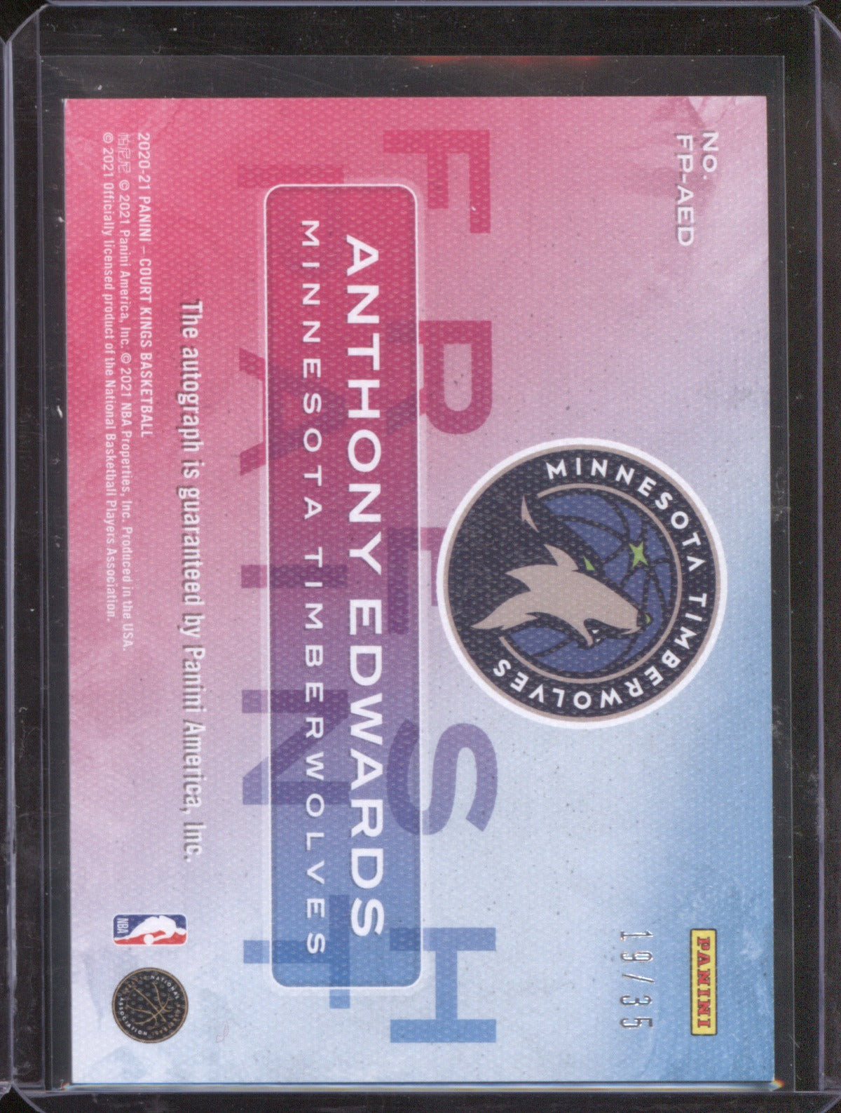 Anthony Edwards 2020-21 Panini Court Kings FP-AED Fresh Paint Auto Violet /35 RC