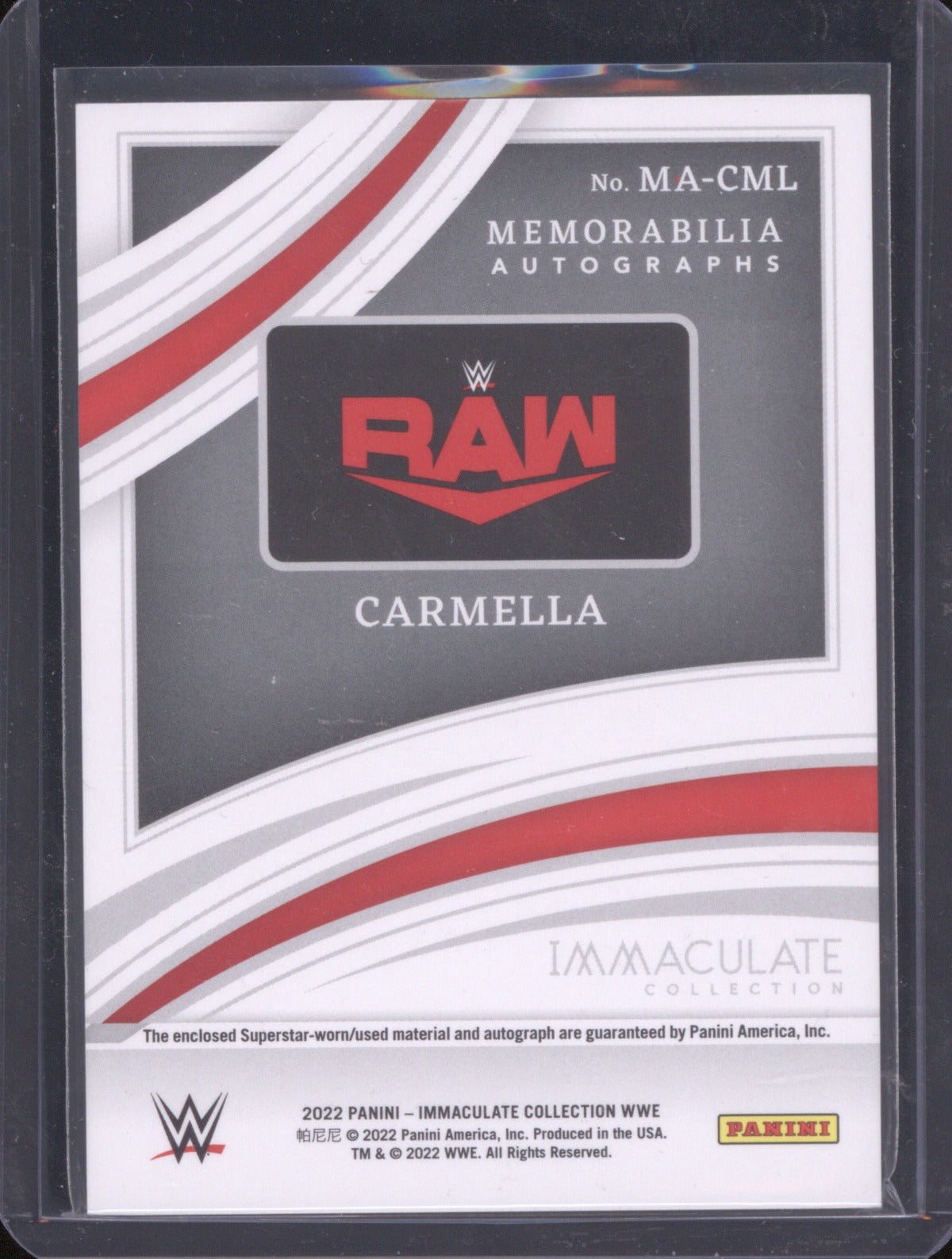 2022Panini Immaculate WWE Carmella Memorabilia Auto Patch /99