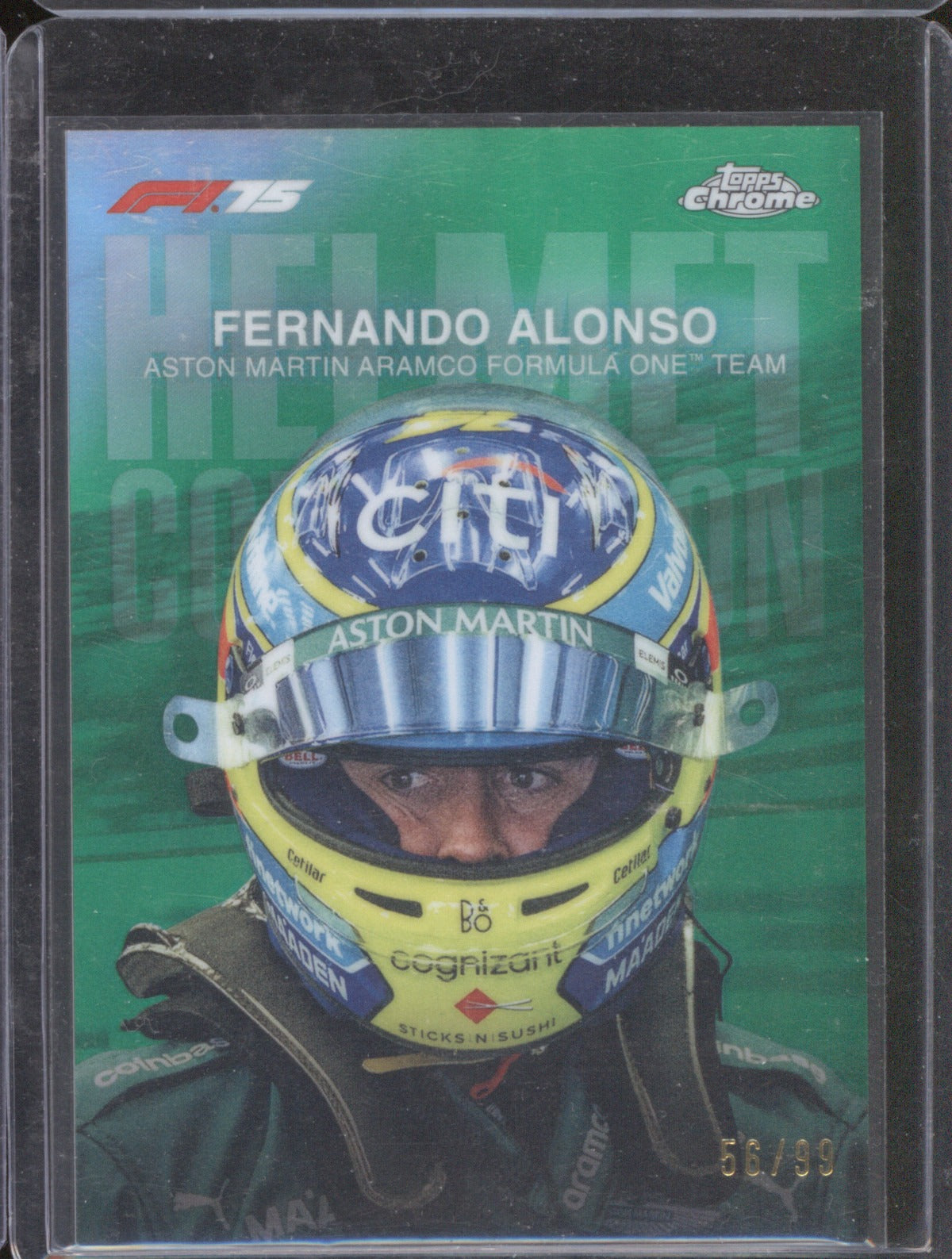 Fernando Alonso 2025 Topps #HC-6 Helmet Collection Green 56/99