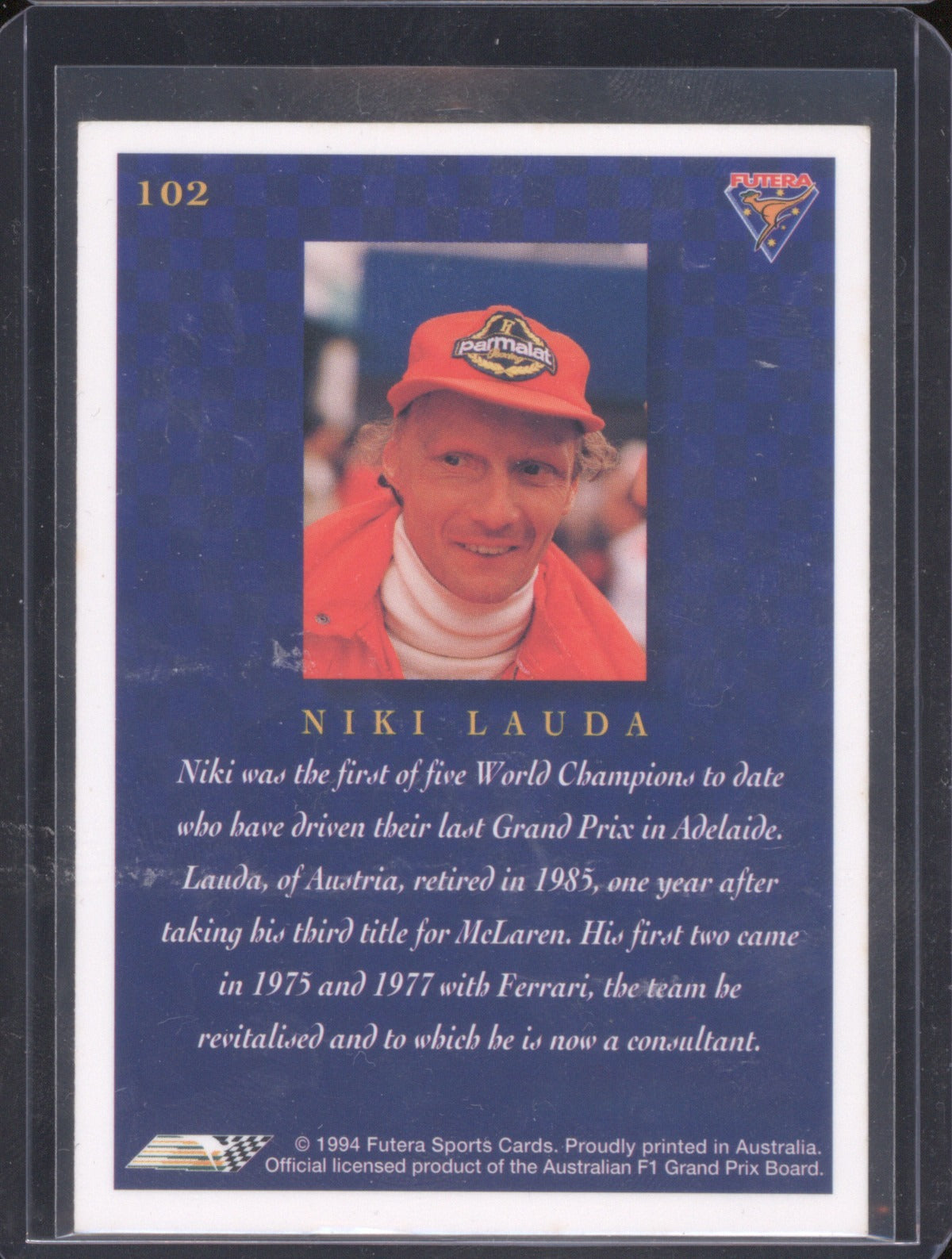 Niki Lauda 1994 Futera F1 Formula One Racing Card #102