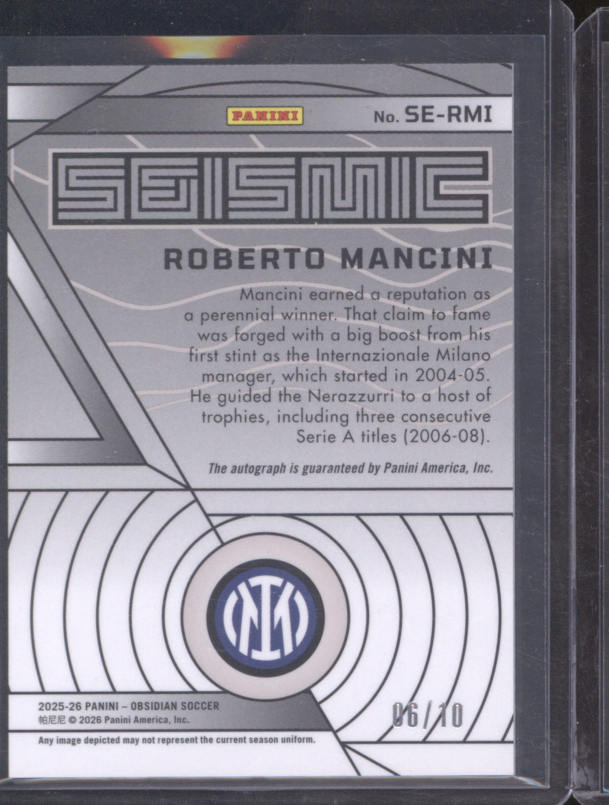 2025-26 Roberto Mancini Panini Obsidian Seismic Gold Auto #SE-RNI 06/10