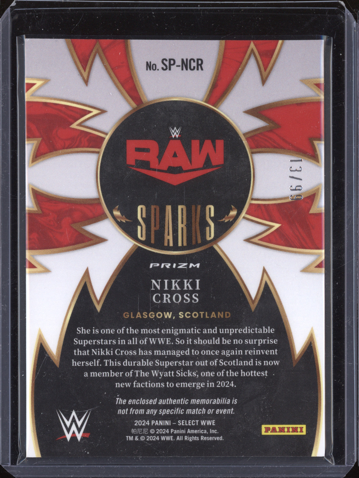 Nikki Cross 2024 Panini Select SP-NCR Sparks Red 13/99