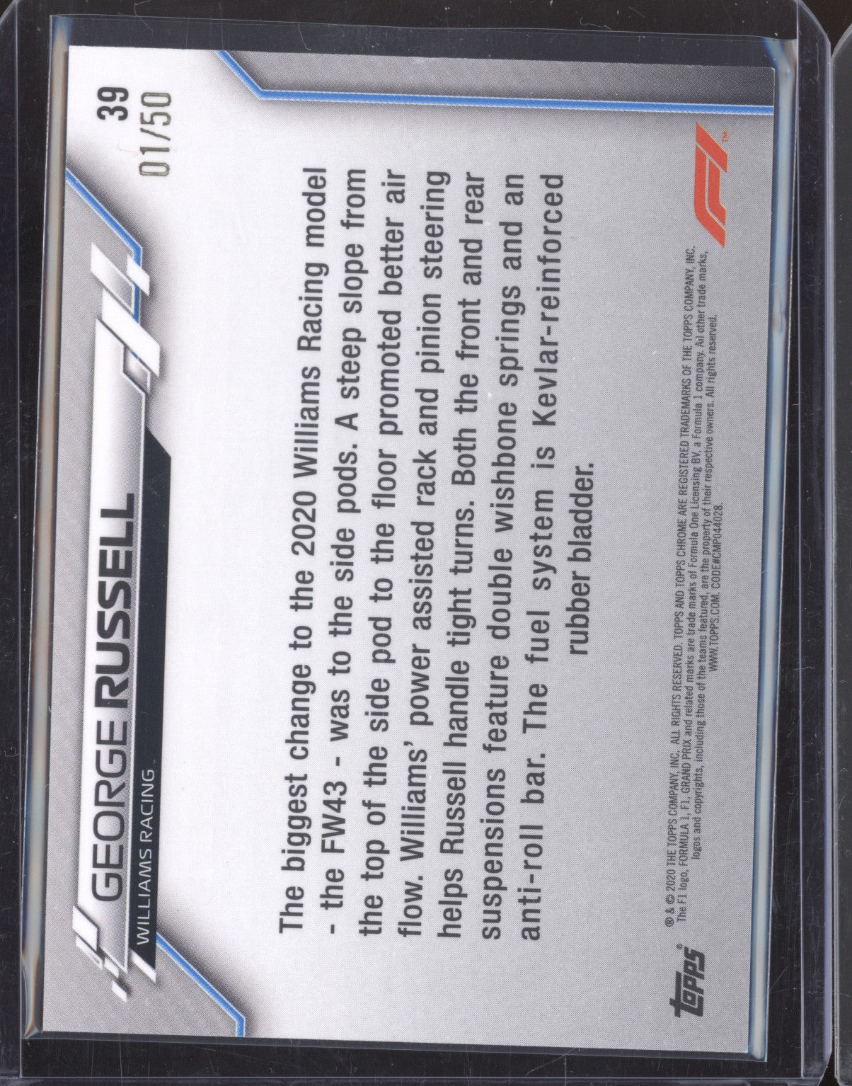 George Russell 2020 Topps Chrome 39 Gold Wave Refractor RC 01/50