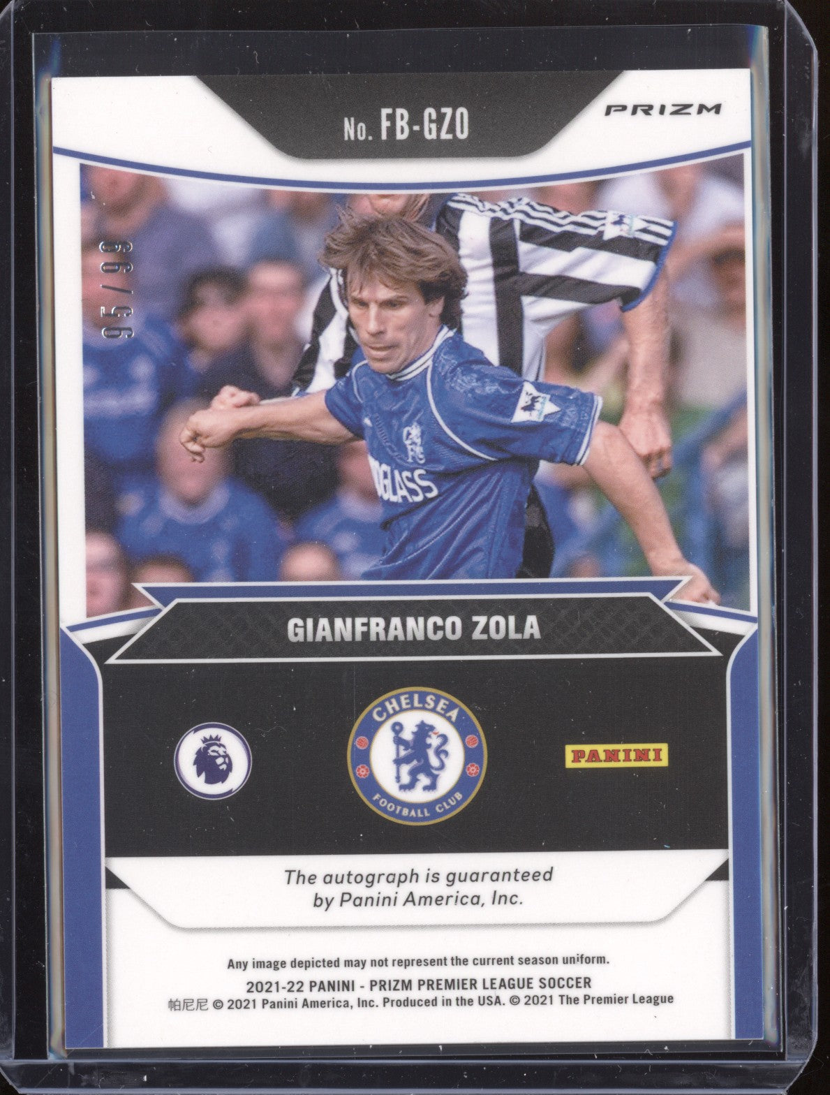 Gianfranco Zola 2021-22 Panini Prizm Premier League Flashback Signatures Silver 95/99