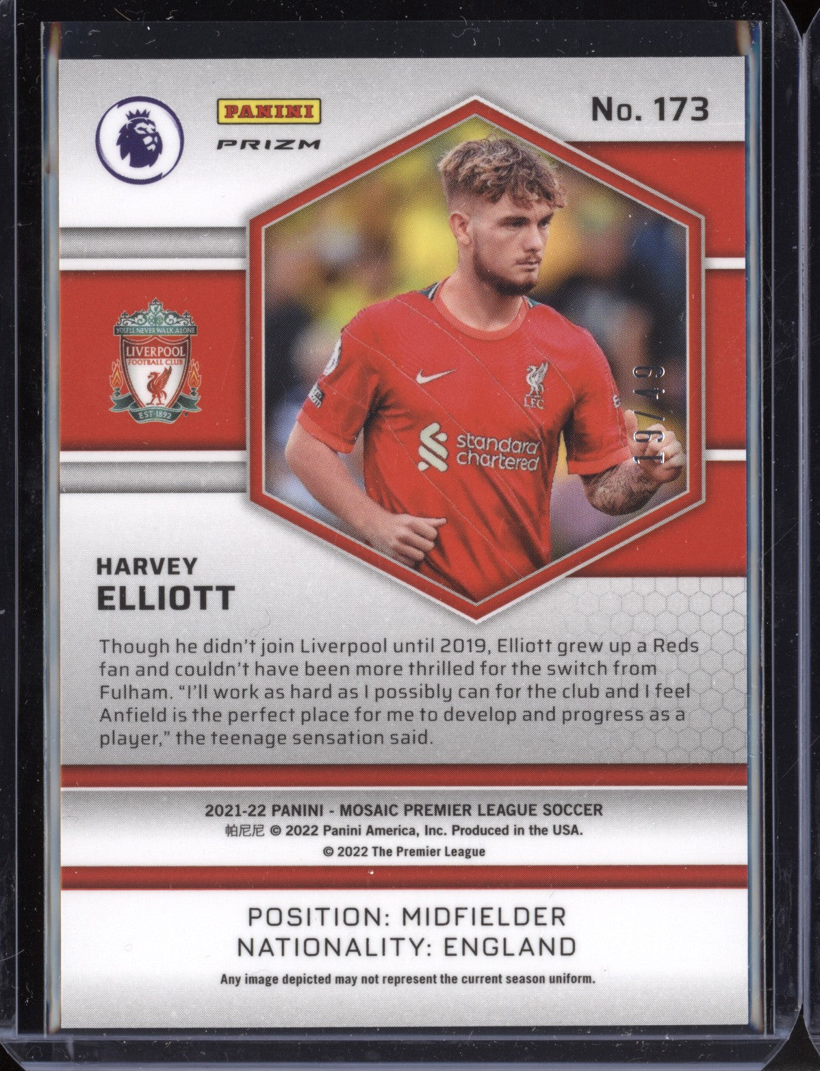 Harvey Elliott 2021-22 Panini Mosaic PL Purple Mosaic RC 19/49